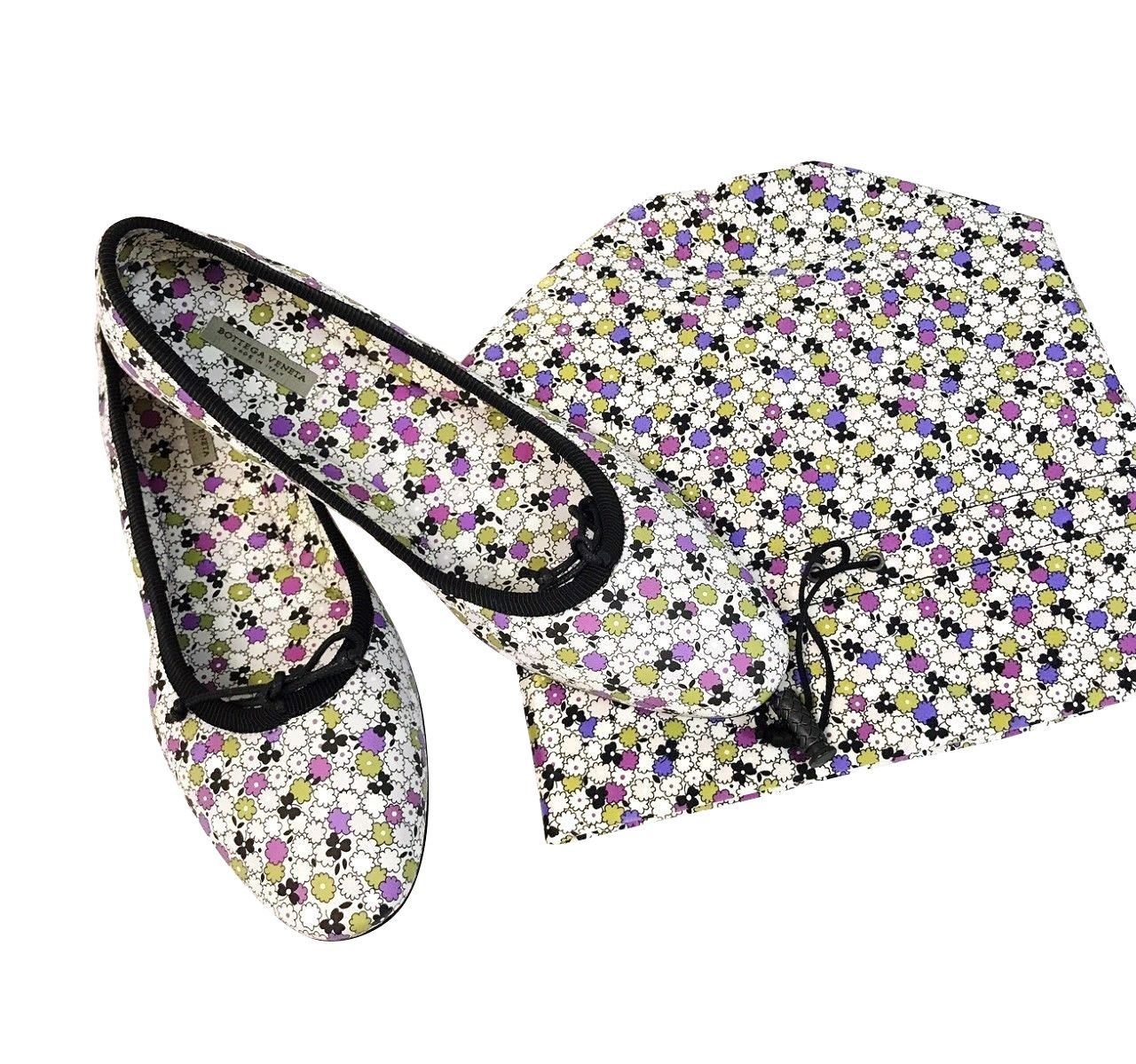 Women's Floral Green / Purple / Black Leather Ballet Flats