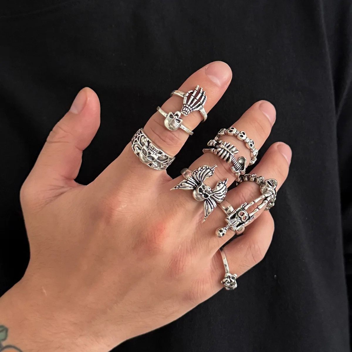 Vintage 9pcs Skull Head Ring Size ONE SIZE - 2 Thumbnail