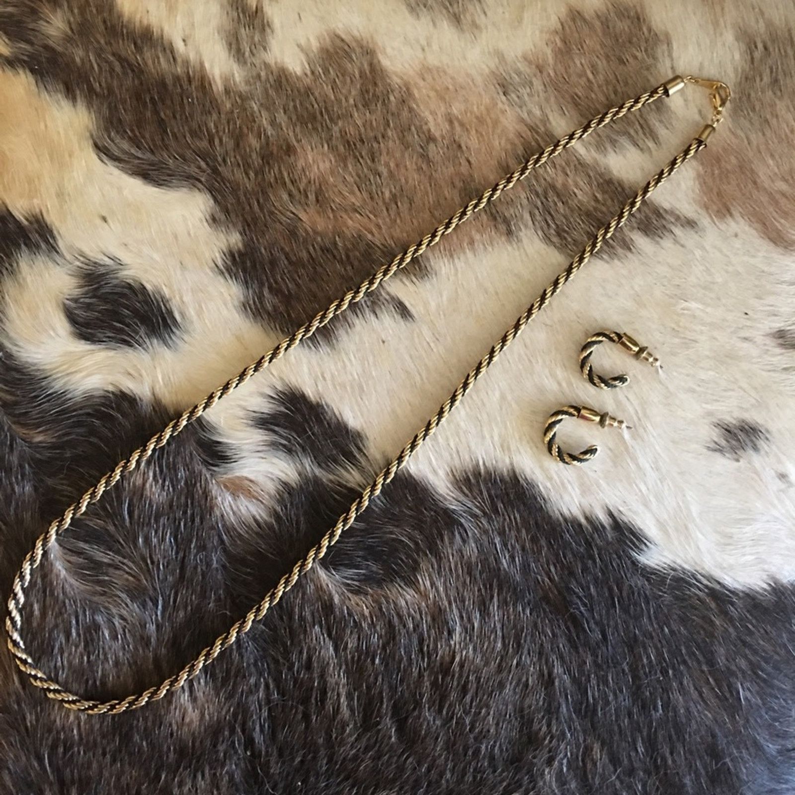 Jewelry Gold tone black ribbon twisted rope chain set Size ONE SIZE - 6 Thumbnail