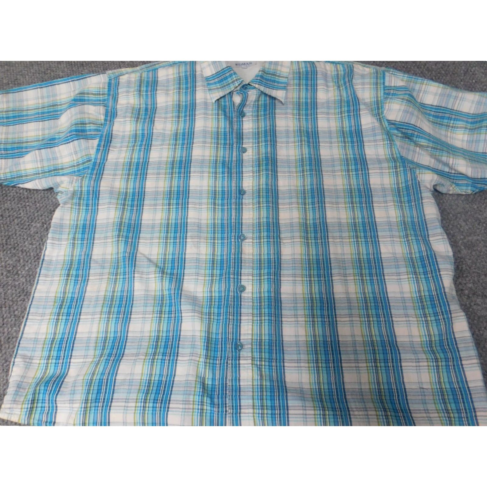 Vintage Koman Mens Shirt 2XL Blue Plaid Button-Down Short Sleeve Collared Knit Cotton Sport Regular Size US XXL / EU 58 / 5 - 2 Thumbnail