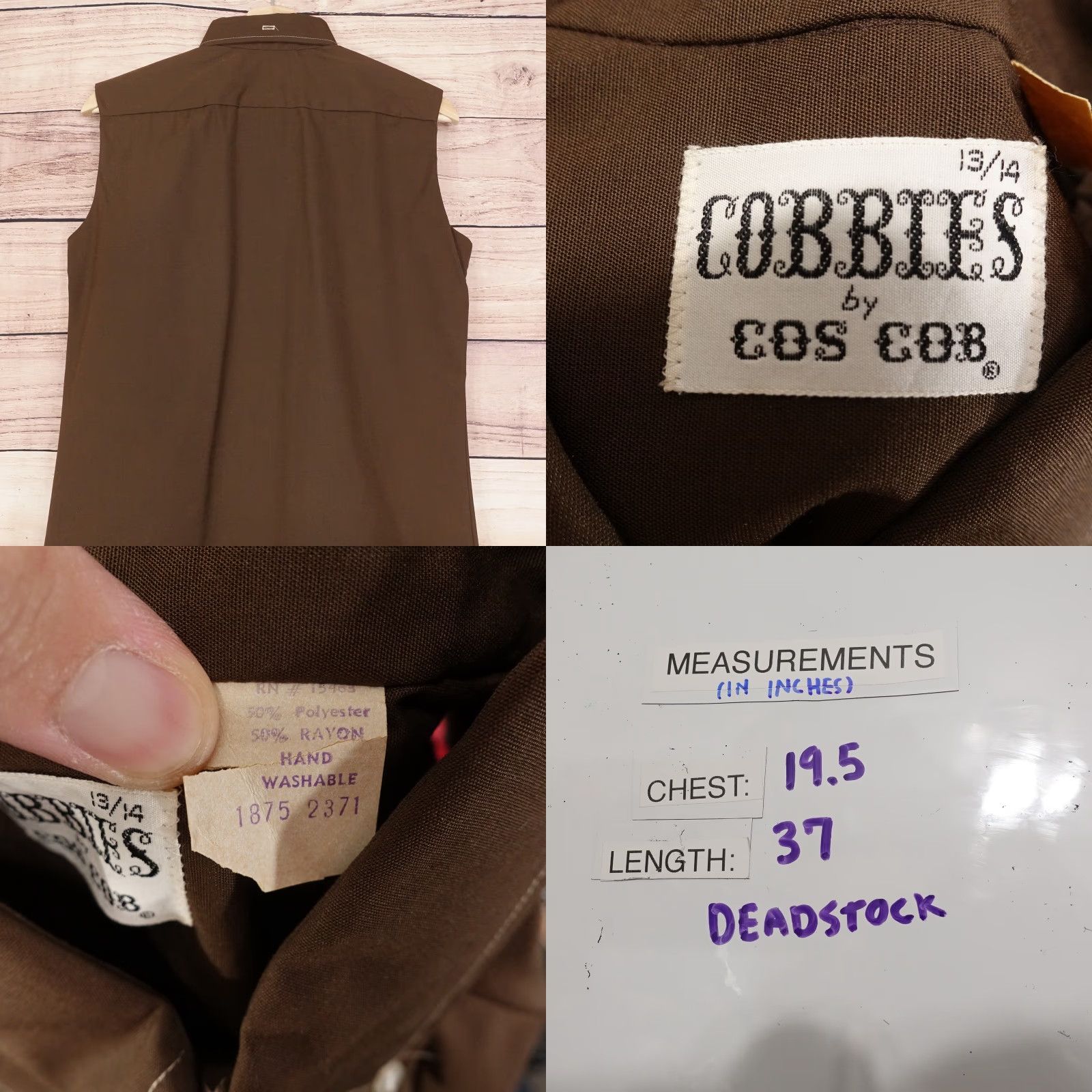 Cos VINTAGE Cos Cob Dress Shirt Dress Womens 13/14 Sleeveless Button Up Brown 70s Deadstock Size M / US 6-8 / IT 42-44 - 8 Thumbnail