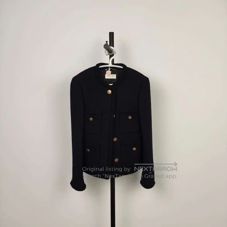 Saint Laurent Paris Saint Laurent Paris Black Short-sleeved Diamond Pattern Cr Size XS / US 0-2 / IT 36-38 - 1 Thumbnail