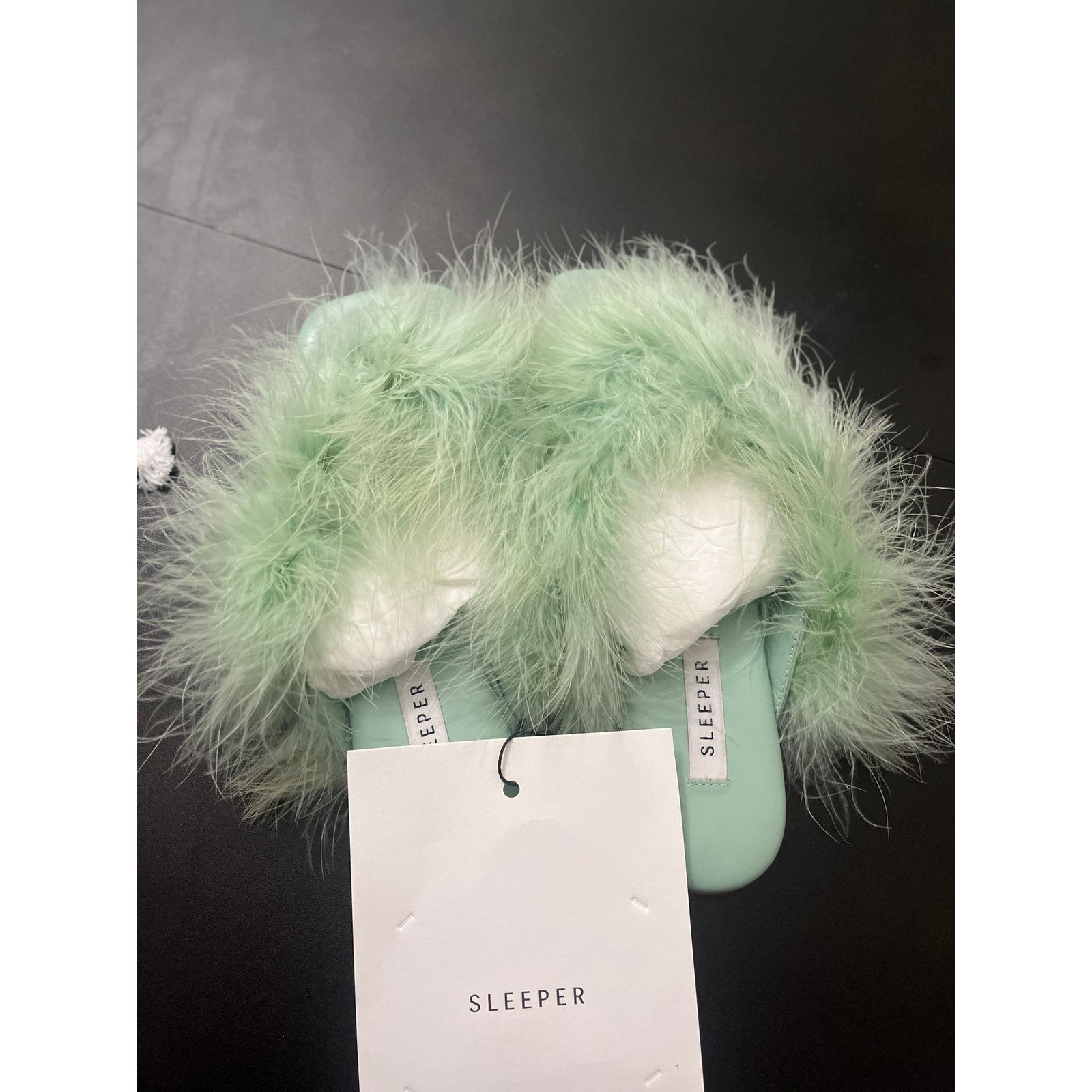 Sleeper NWT Sleeper Pom Slides with Feathers in Mint - Size 35 Size US 5 / IT 35 - 8 Thumbnail