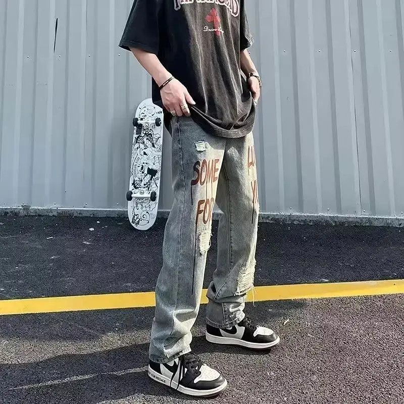 Japanese Brand Hip hop high street letter printed ripped jeans Size US 32 / EU 48 - 5 Thumbnail