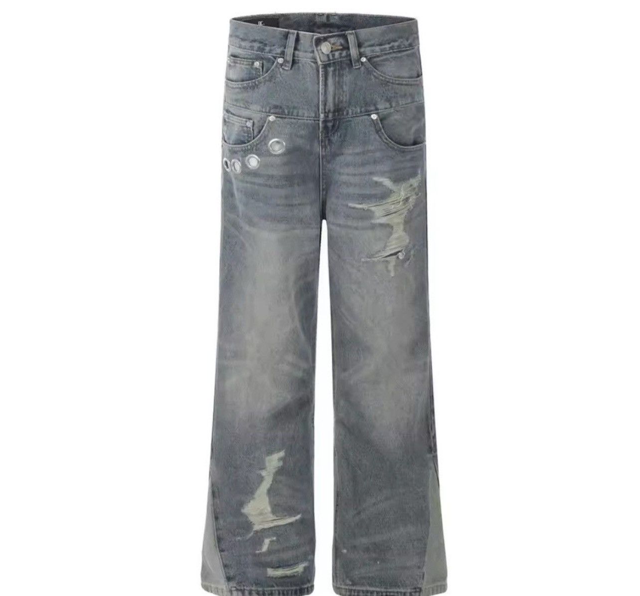 Jean Vintage Washed Distressed Splicing Flared Jeans Size US 30 / EU 46 - 5 Thumbnail