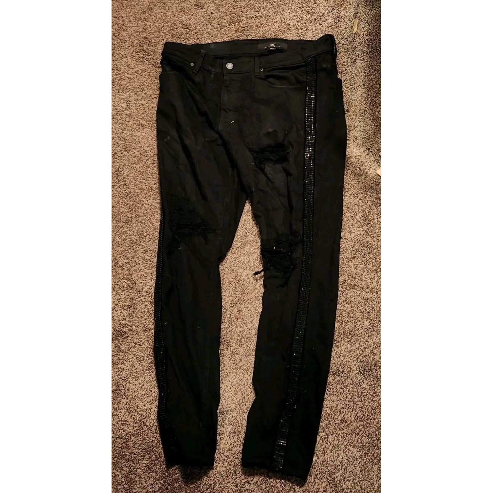 Jordan Craig Jordan Craig Jeans Slim Fit Mens 38x34 Distressed Black Rhinestone Destroyed Denim Slim Fit Regular Men’s Size US 38 / EU 54 - 2 Thumbnail