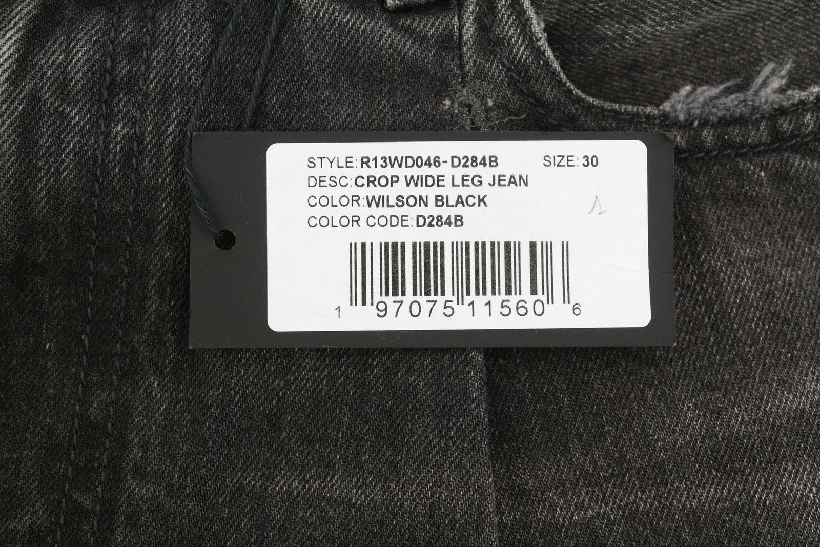 R13 CROP WIDE LEG 30 Wilson Black Faded Distress PS25 86528 Size 30" / US 8 / IT 44 - 8 Thumbnail