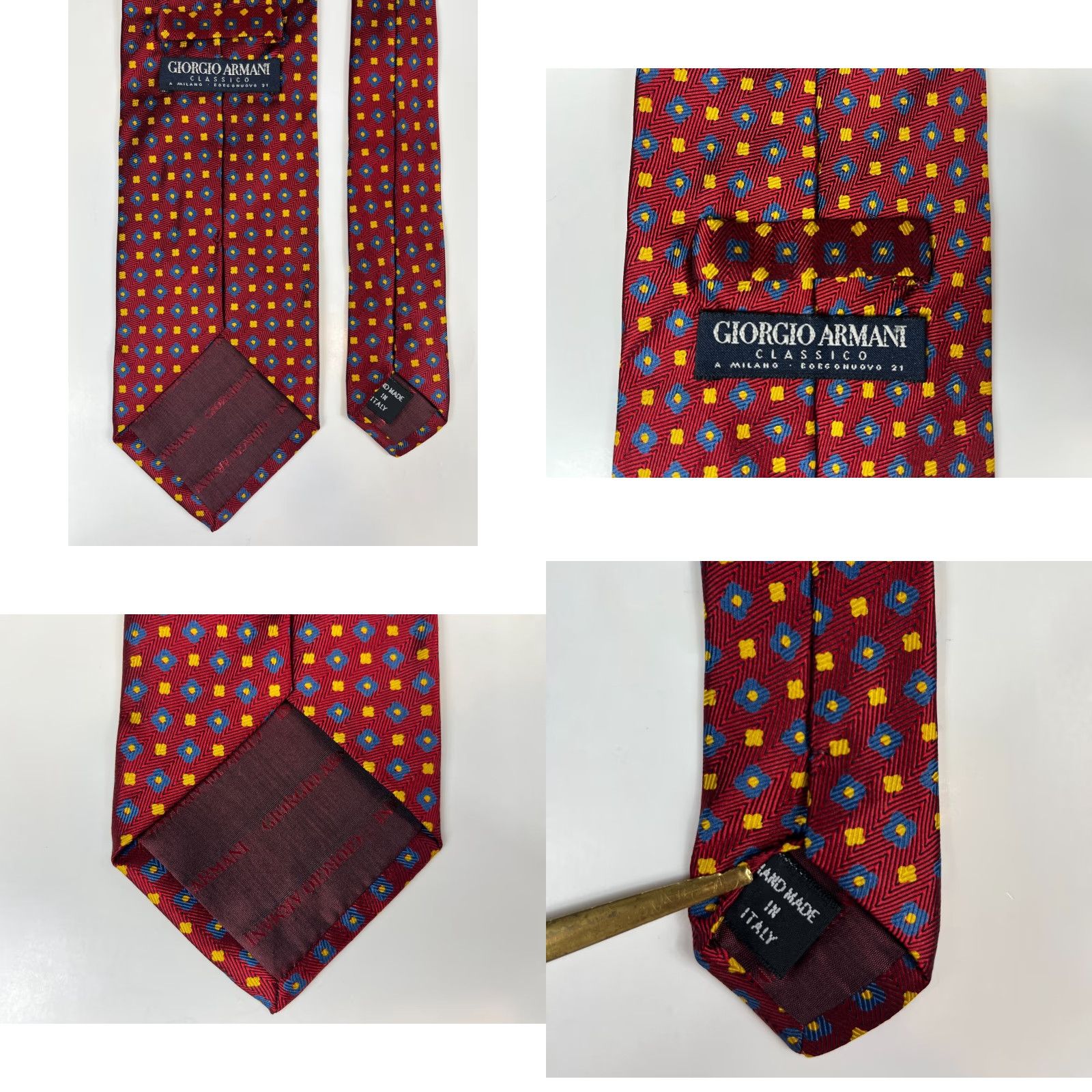 Giorgio Armani VINTAGE Giorgio Armani Classico Silk Tie 58.25" 3.75" Wide Handmade in Italy Red Floral Logo Men Tie Size ONE SIZE - 8 Thumbnail