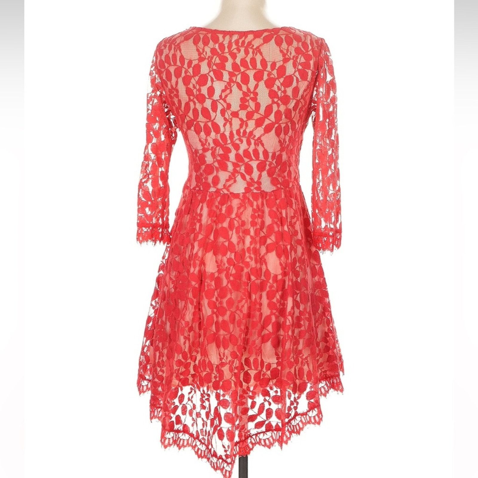 Free People Free People Vibrant Red Lace Long Sleeve Dress Size S / US 4 / IT 40 - 2 Thumbnail