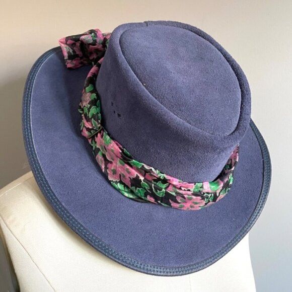 Vintage Vintage Australian Blue Suede Vented Bush Hat - S 🇦🇺 Size ONE SIZE - 1 Thumbnail
