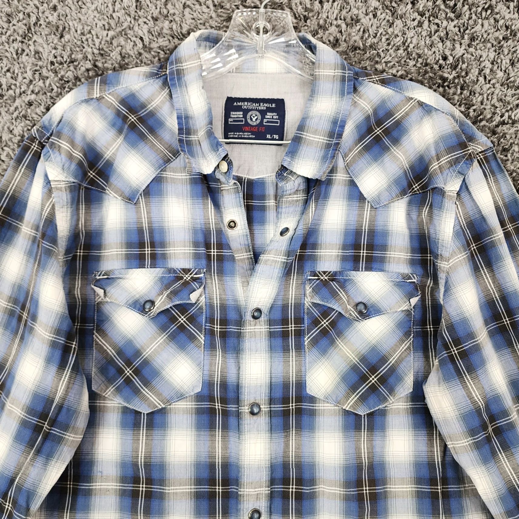 American Eagle Outfitters American Eagle Shirt Blue Plaid Long Sleeve Button Up Snap XL Mens Size US XL / EU 56 / 4 - 3 Thumbnail