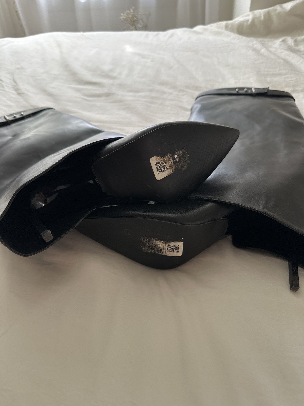 Asos black faux leather stiletto foldover boots Size US 9 / IT 39 - 2 Thumbnail
