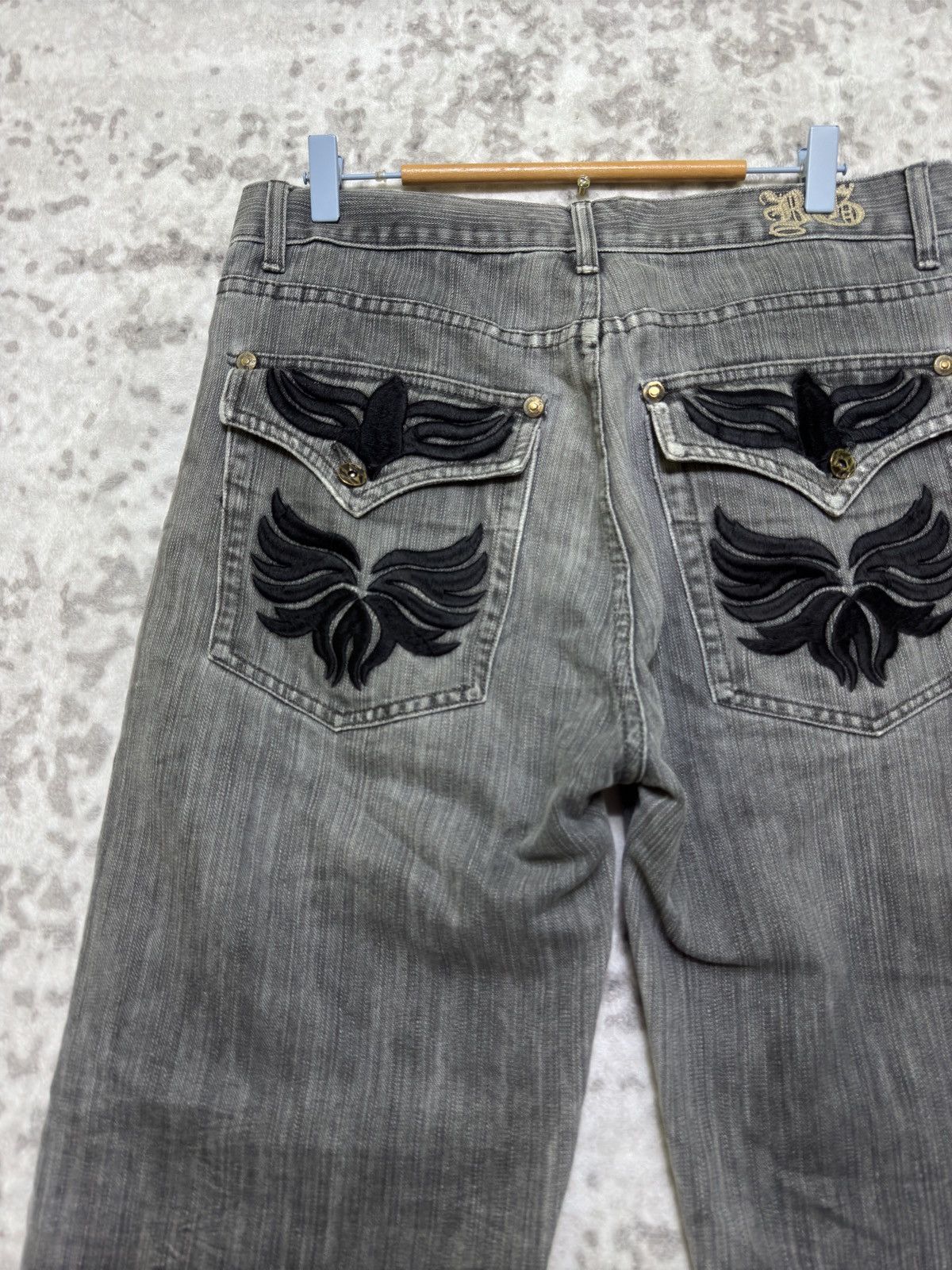 Japanese Brand Vintage Blue Gear Jeans Distressed Black Wing Embroidery Size US 32 / EU 48 - 10 Thumbnail