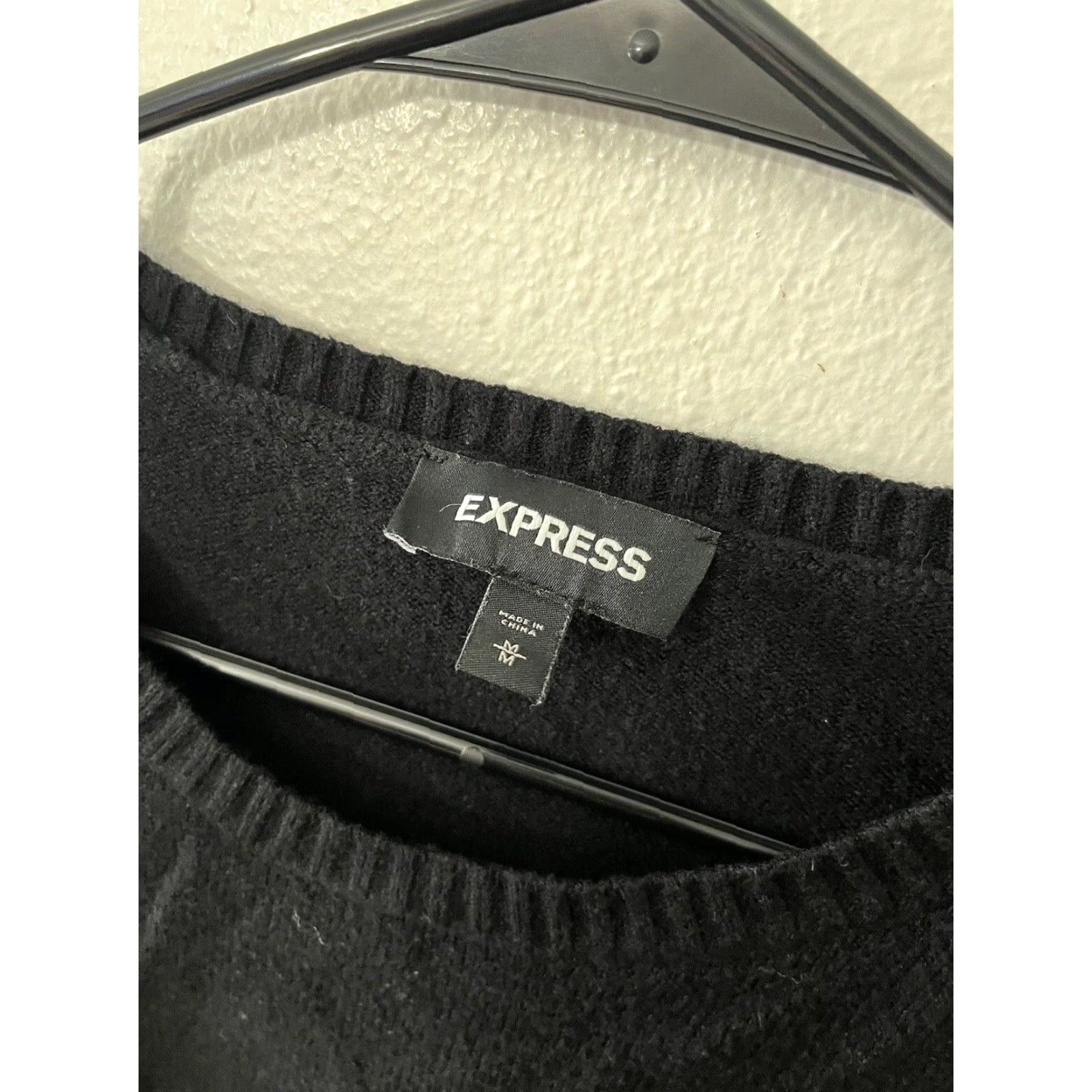 Express Express Sweater Womens Medium Black Ruffle Sleeve Oversized Knit Top Size M / US 6-8 / IT 42-44 - 2 Thumbnail