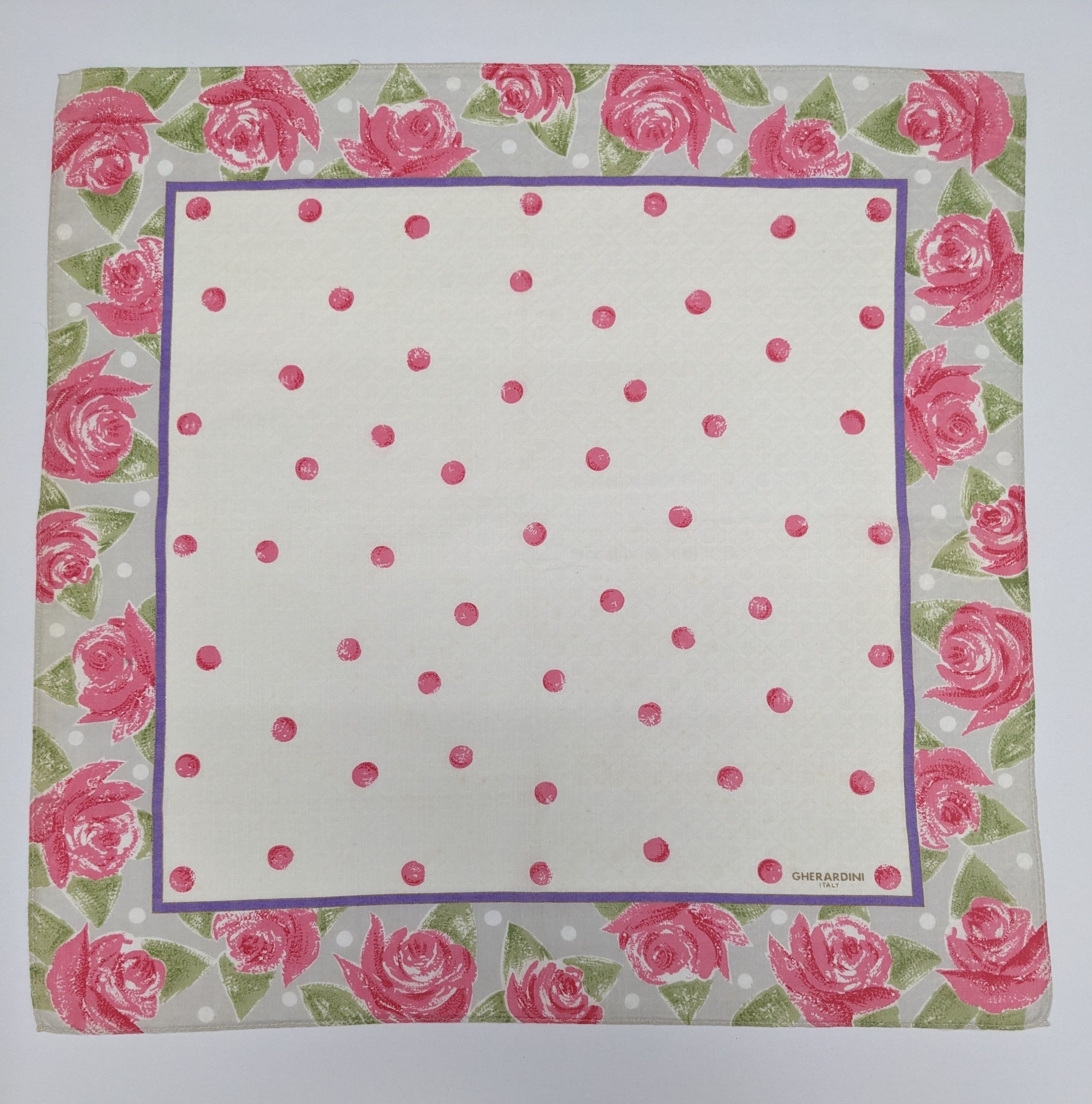 MR & MRS ITALY VINTAGE GHERARDINI ITALY PINK ROSE POLKA DOT HANDKERCHIEF Size ONE SIZE - 3 Thumbnail