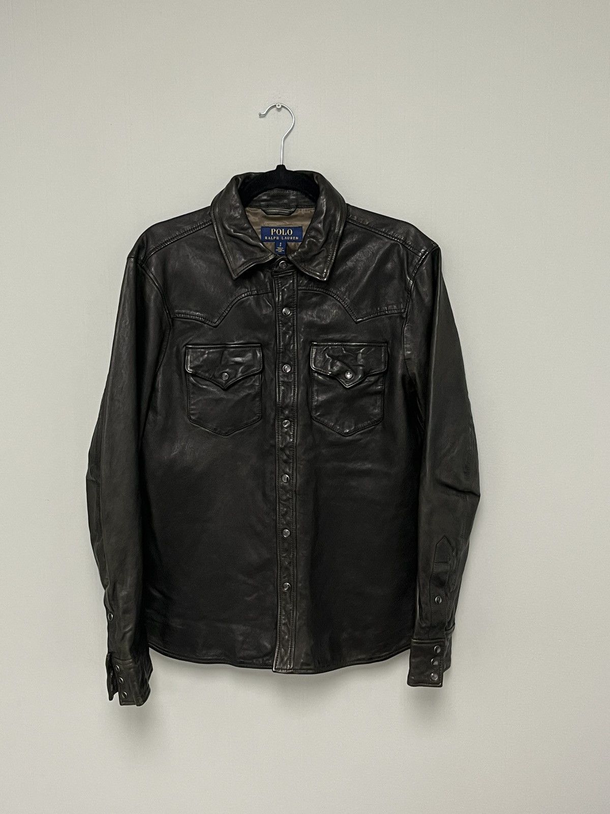 Ralph Lauren Washed Olive Green Leather Shirt Jacket SMALL Size US S / EU 44-46 / 1 - 5 Thumbnail