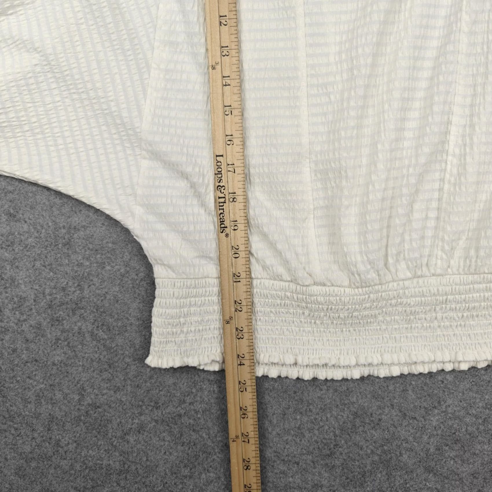 Anthropologie Anthropologie Blouse Womens XL White Textured Stripe Dolman Sleeve Smocked Hem Size XL / US 12-14 / IT 48-50 - 7 Thumbnail