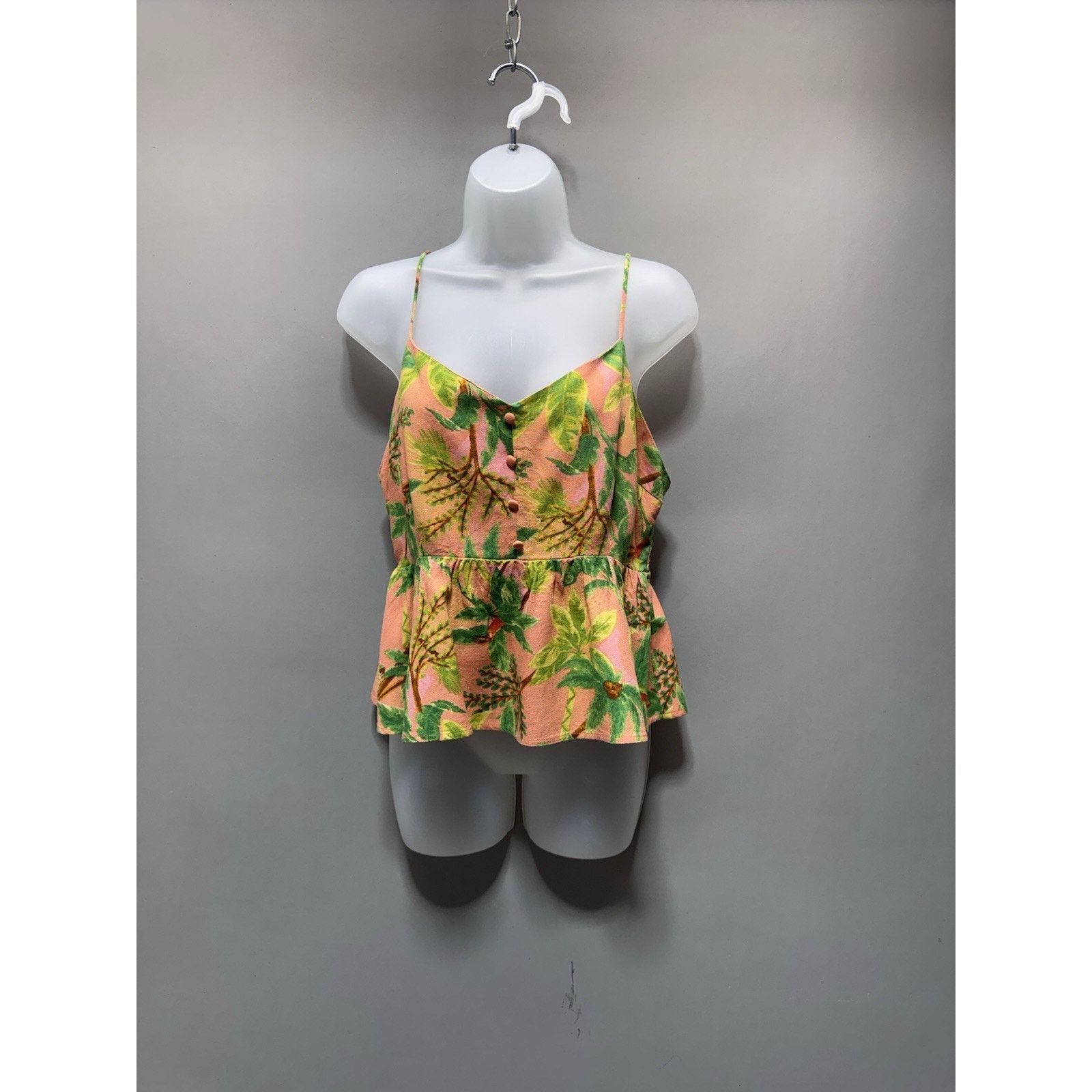 Other Tropical Peplum Cami Women’s XL Pink Green Rayon Linen Boho Size XL / US 12-14 / IT 48-50 - 2 Thumbnail