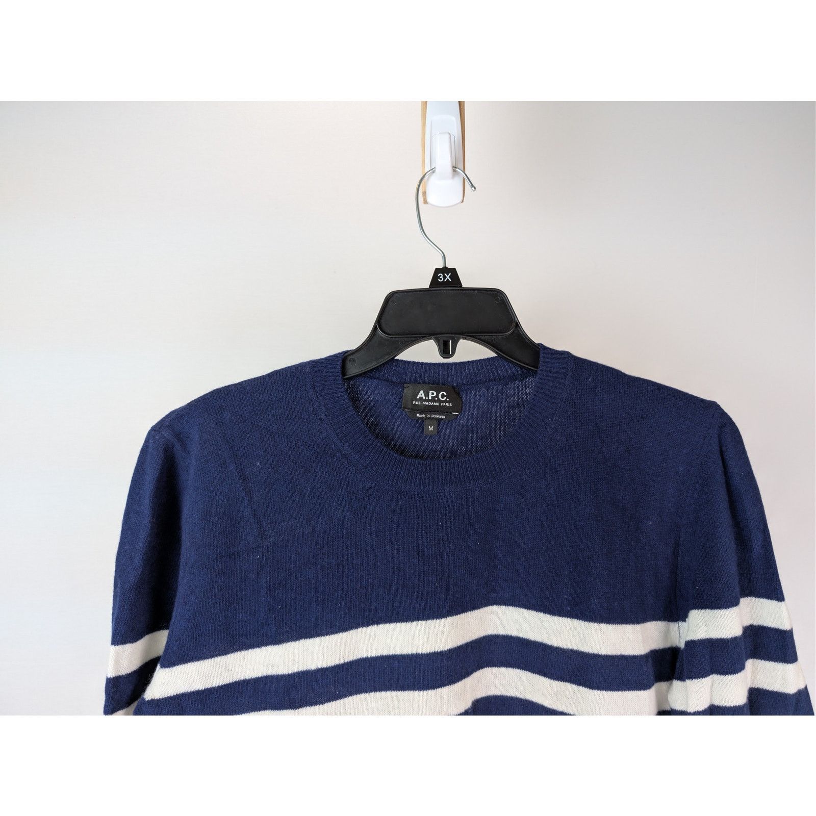 A.P.C. o1rshd1 CC20 Men's Ismael Striped Crew Knit sweater in Navy Size US M / EU 48-50 / 2 - 3 Thumbnail