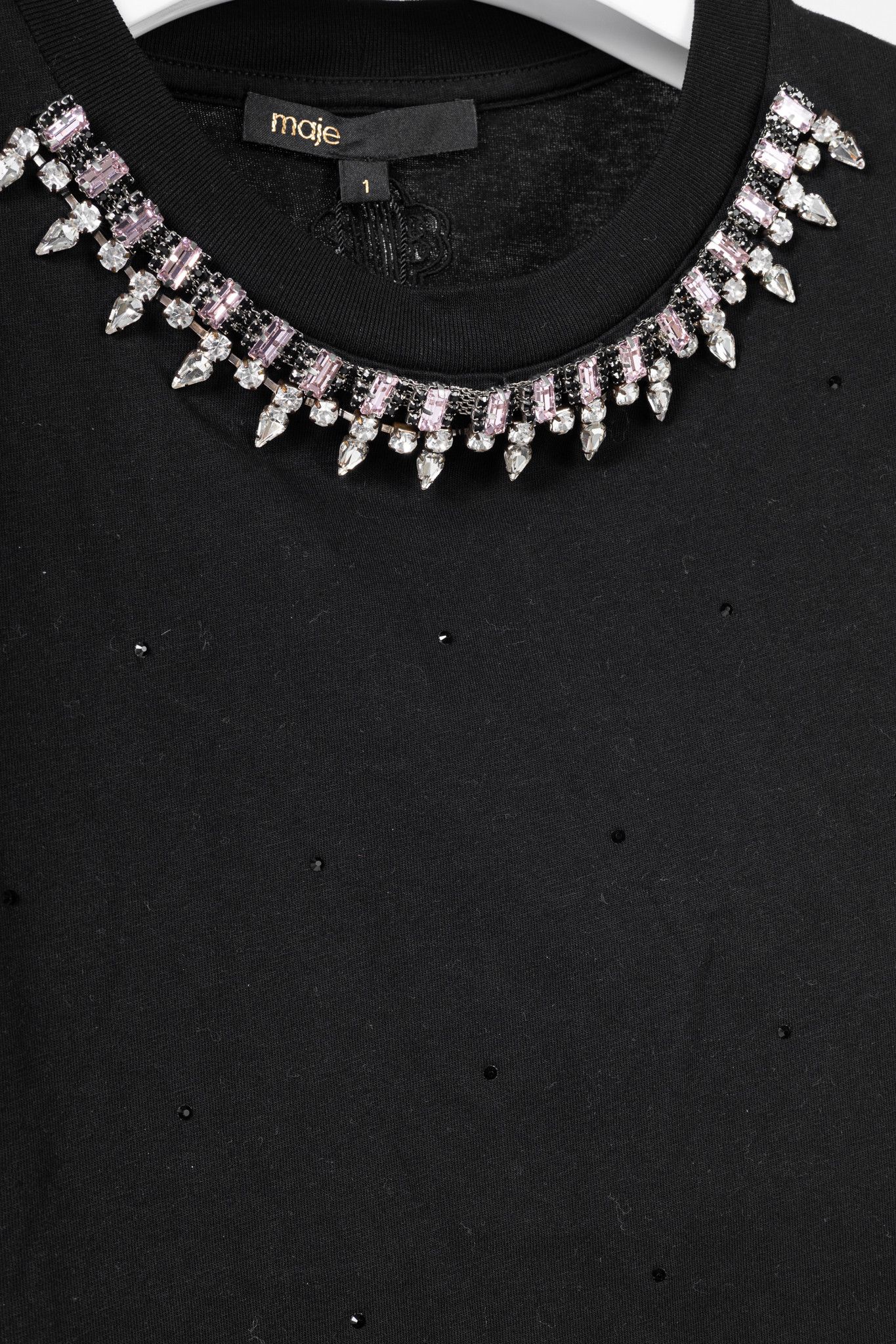 Maje Maje Noir Jersey T-shirt with Diamanté Size S / US 4 / IT 40 - 6 Thumbnail