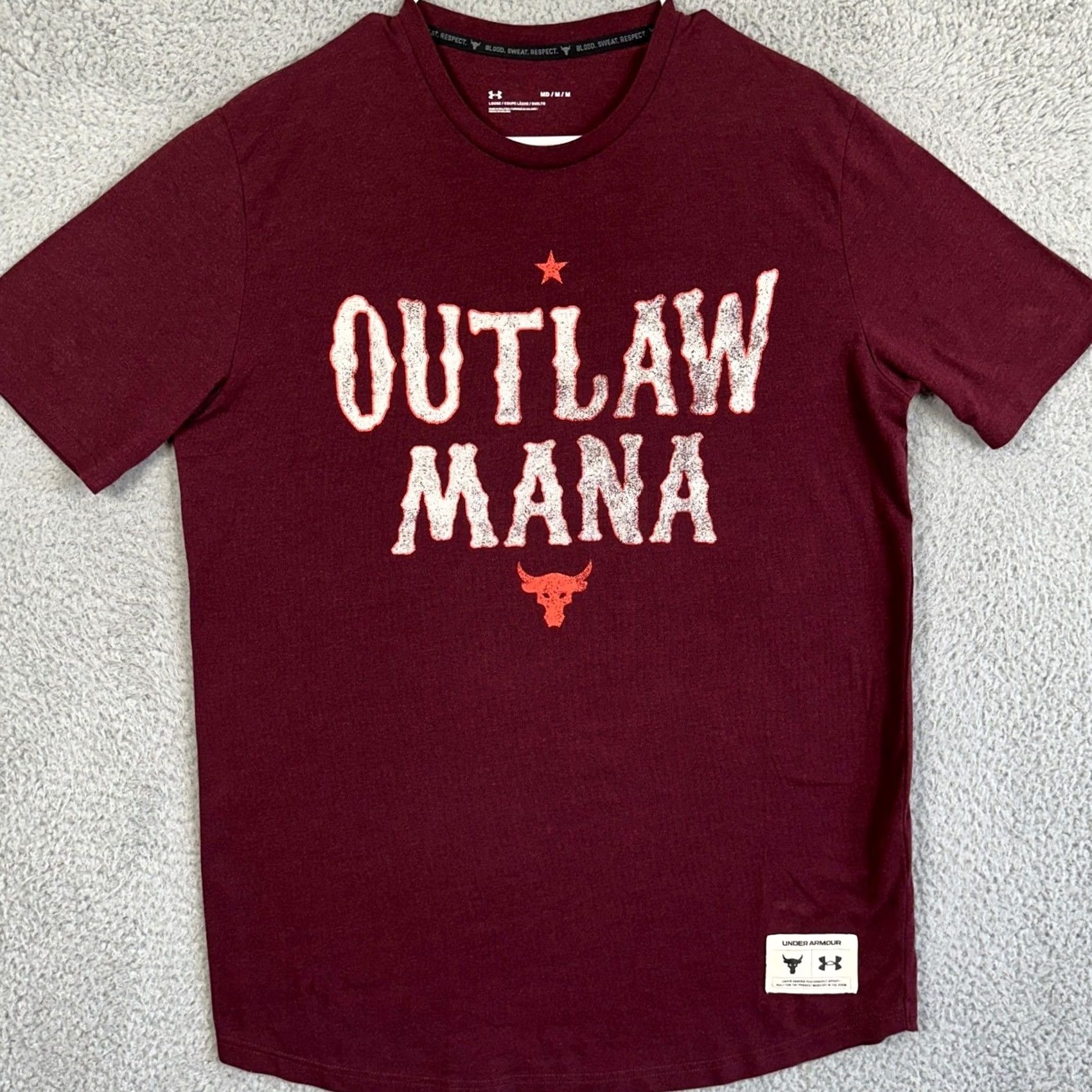 Under Armour Under Armour Project Rock T-Shirt Mens M Maroon Loose Fit Short Sleeve Crew Neck Graphic Print Logo Leaders: The Rock Outlaw Mana 90s Size US M / EU 48-50 / 2 - 2 Thumbnail