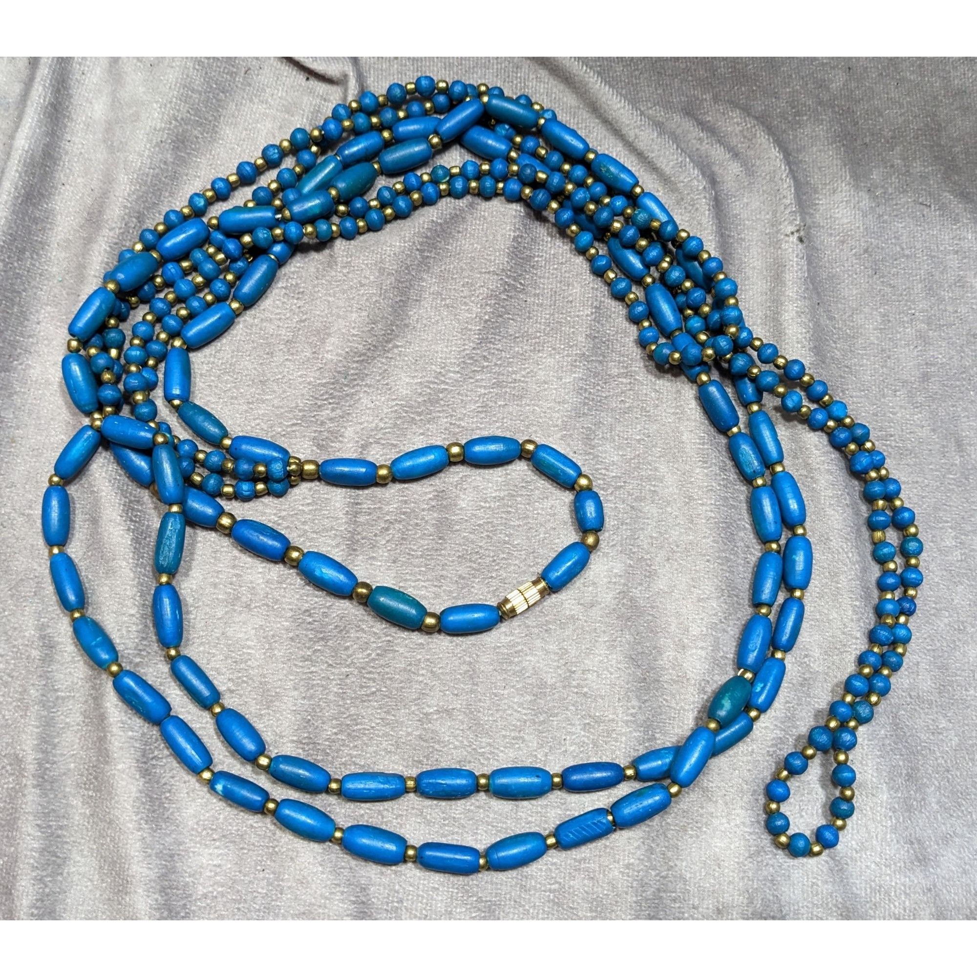 Other Vintage Dyed Blue Wood Bead Gold Spacer Multi Strand Bohemia Size ONE SIZE - 7 Thumbnail