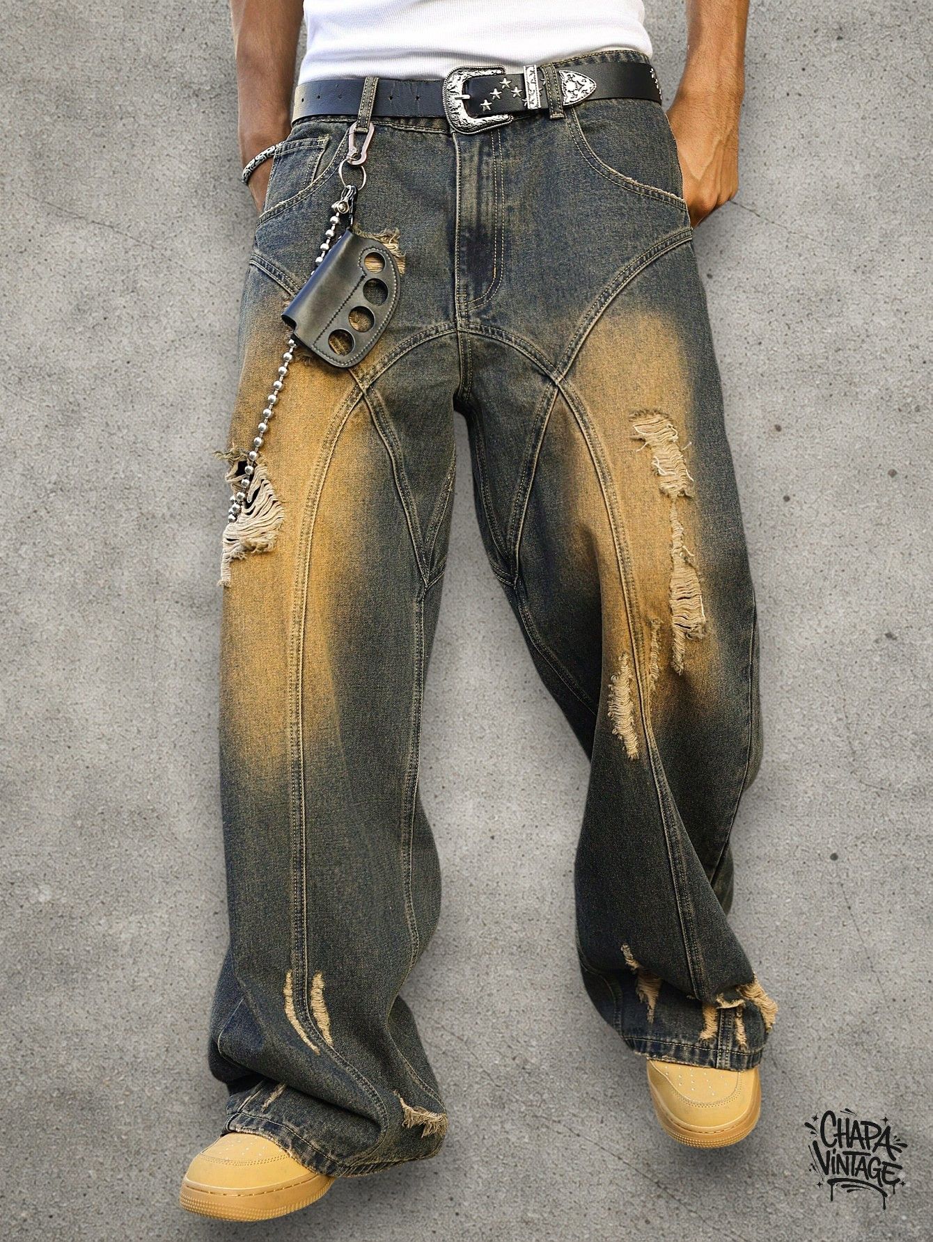Japanese Brand Washed distressed jeans Size US 34 / EU 50 - 2 Thumbnail