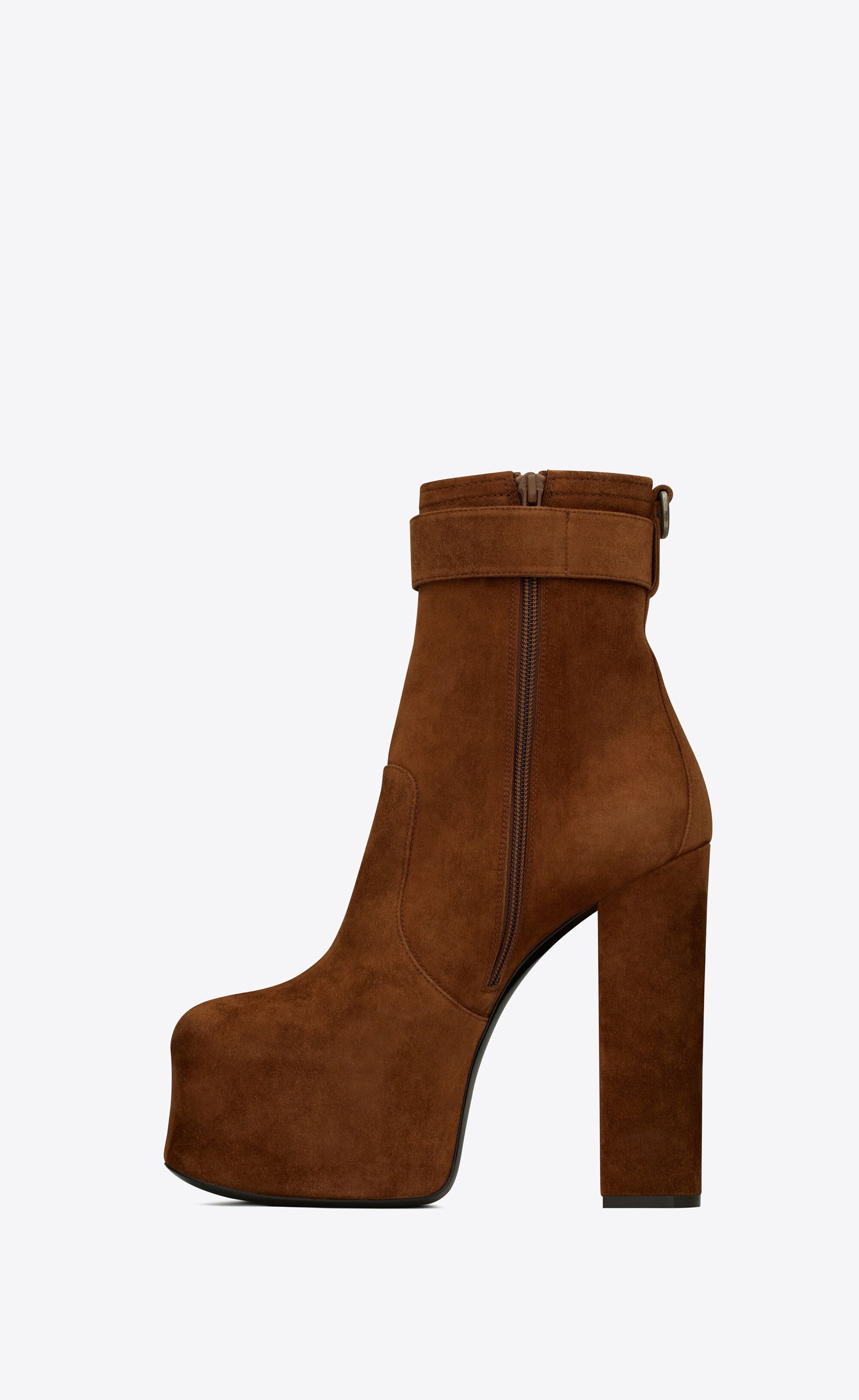 Saint Laurent Paris o1bcso1str0125 Cherry Buckle Platform Boot In Suede in Brown Size US 10 / IT 40 - 3 Thumbnail
