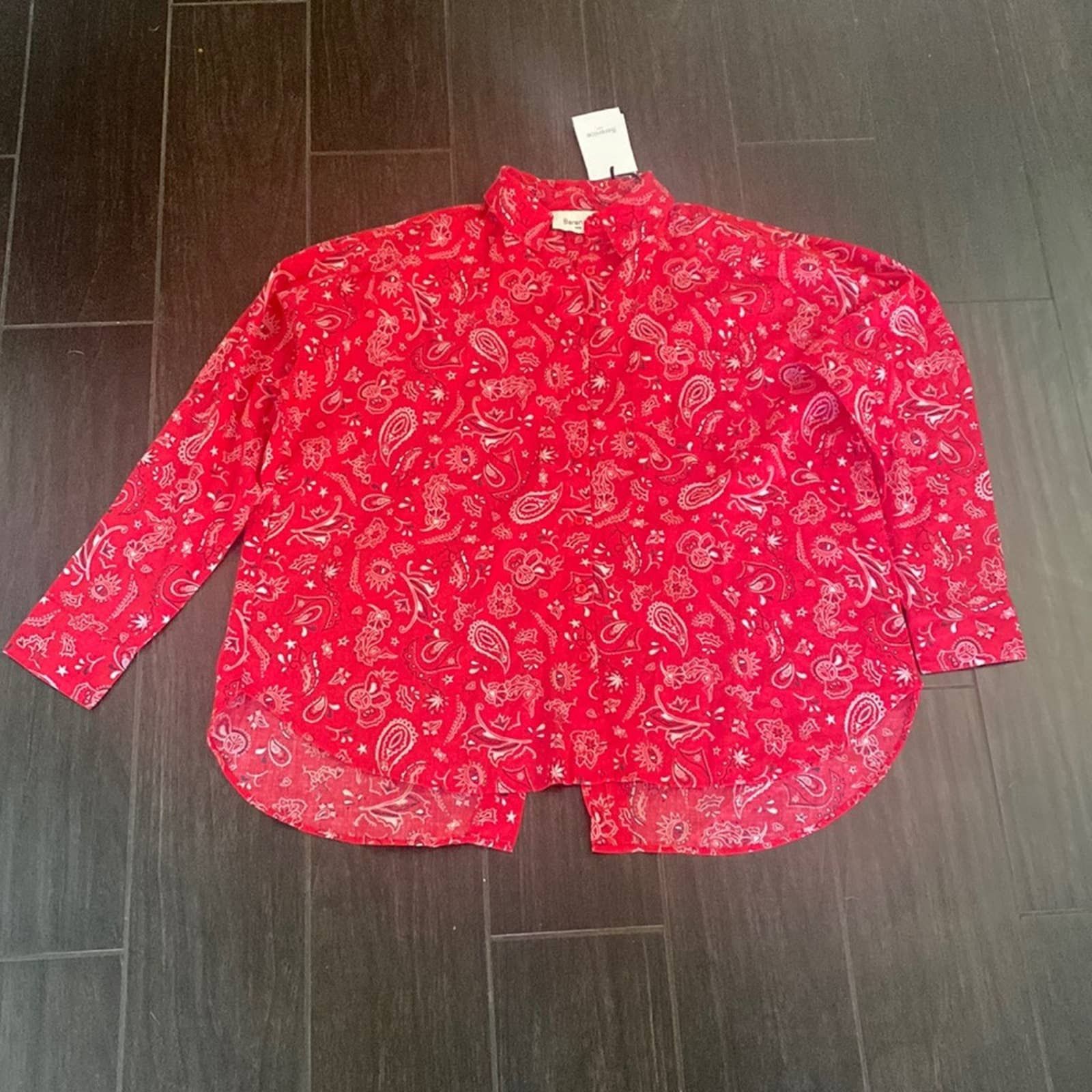 Berenice Paris Red Paisley Oversize Long Sleeve Blouse 34