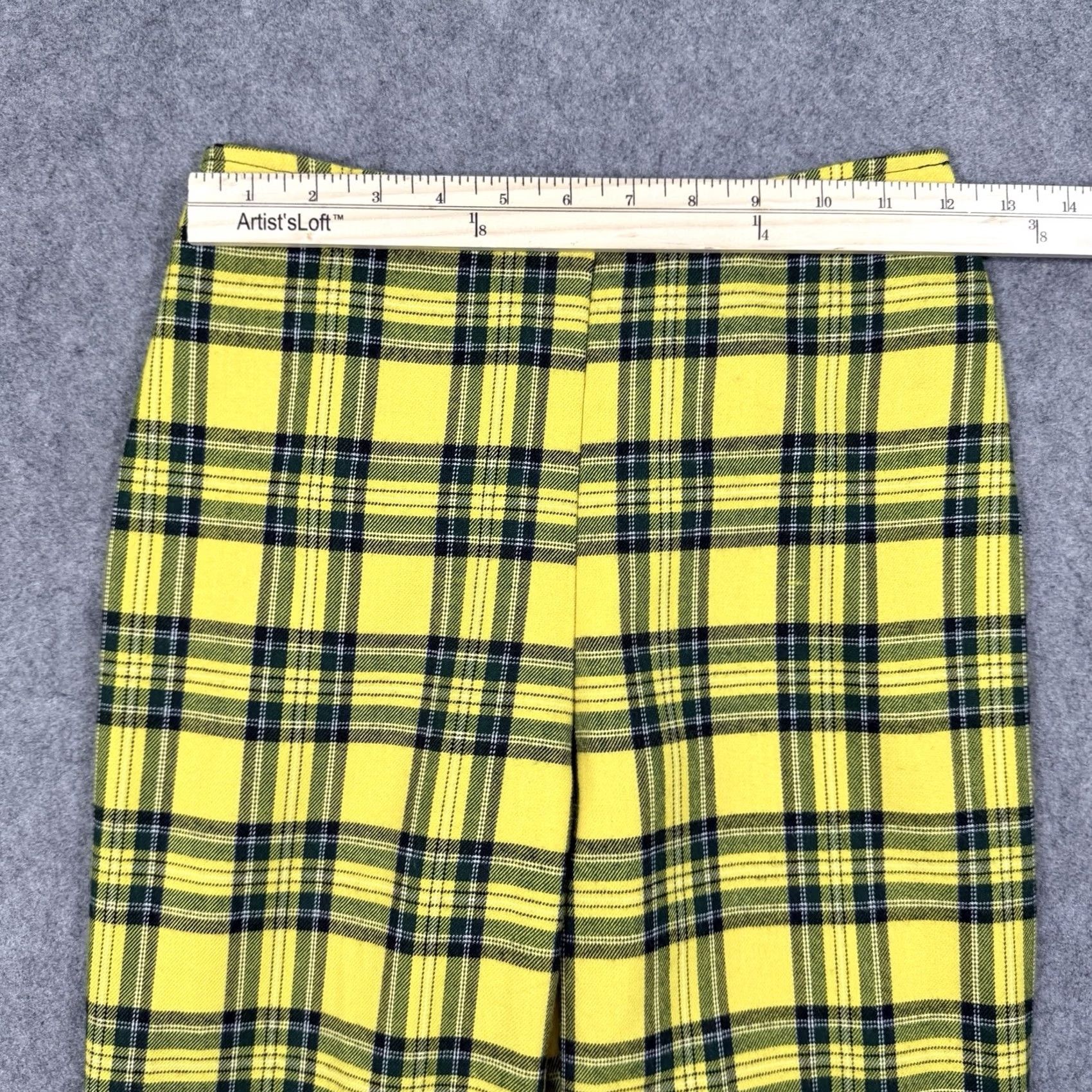 Vintage Purrr Melrose Pants Women's 90s Yellow Plaid Back-Zip Slimming Elastic Waist Casual Workwear Straight Inseam 23.75" Size 24 Regular Size 42" / US 20 - 7 Thumbnail