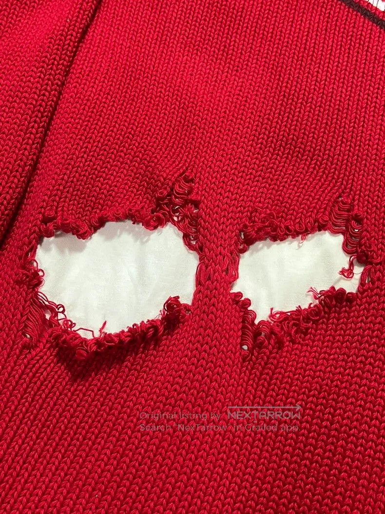 Balenciaga Balenciaga Red Coke Wave Destroyed Knit Sweater Faux Two-P Size US XS / EU 42 / 0 - 5 Thumbnail