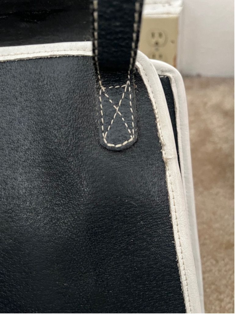 Vintage I magnin blue white leather front flap shoulder bag