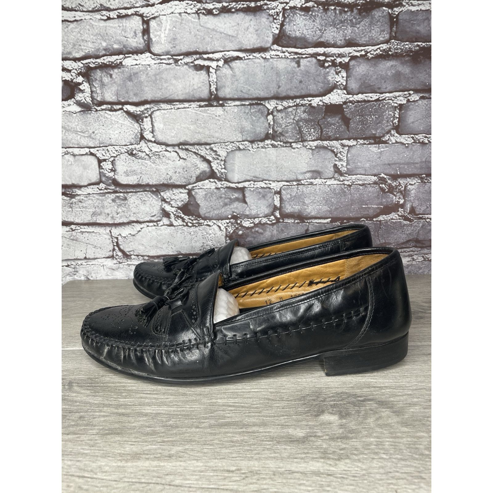 Other SAN REMO Black Leather Wingtip Tassel Loafers Dress Shoes Me Size US 12 / EU 45 - 1 Thumbnail