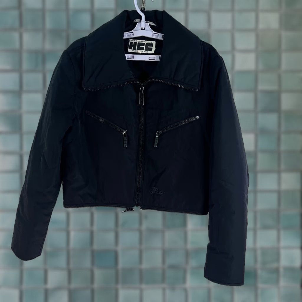 VINTAGE HCC Henri Charles Colsenet Swiss Ski Jacket Womens M Black Bomber Jacket Short With Full Zip{