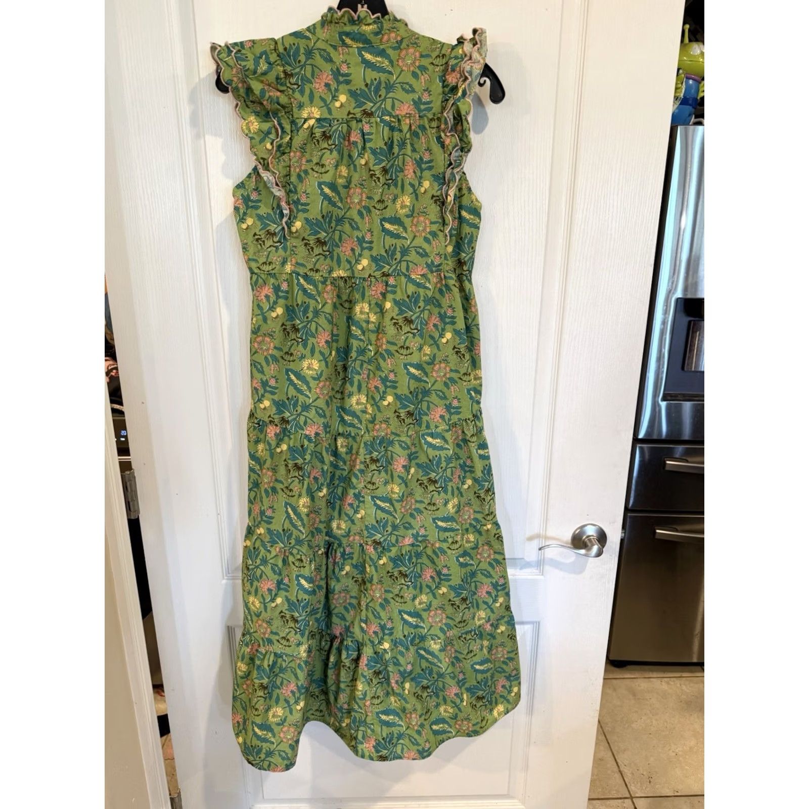 Vintage VINTAGE Umgee green Floral Garden Print Silky Cotton Tiered flutter Midi Dress Small Womens" Size S / US 4 / IT 40 - 5 Thumbnail