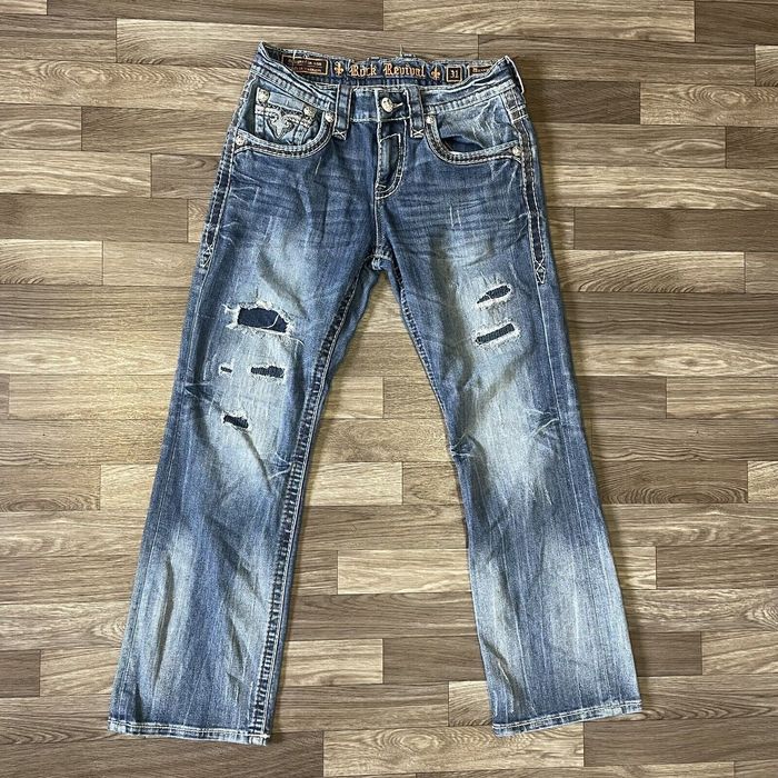 Vintage Mens Rock Revival Jeans Manny Denim M Dark Wash Straight Leg ...