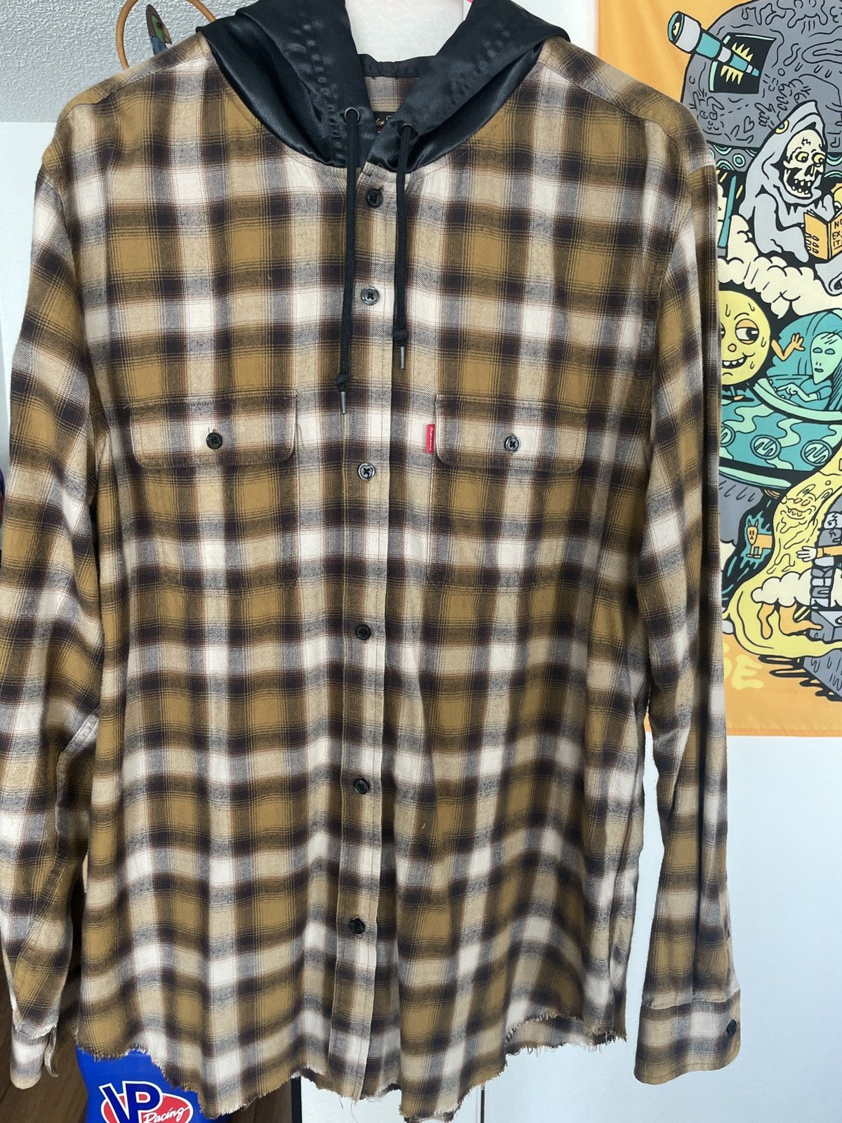 image of Supreme x Undercover Satin Hooded Flannel in Brown, Men's (Size Large)