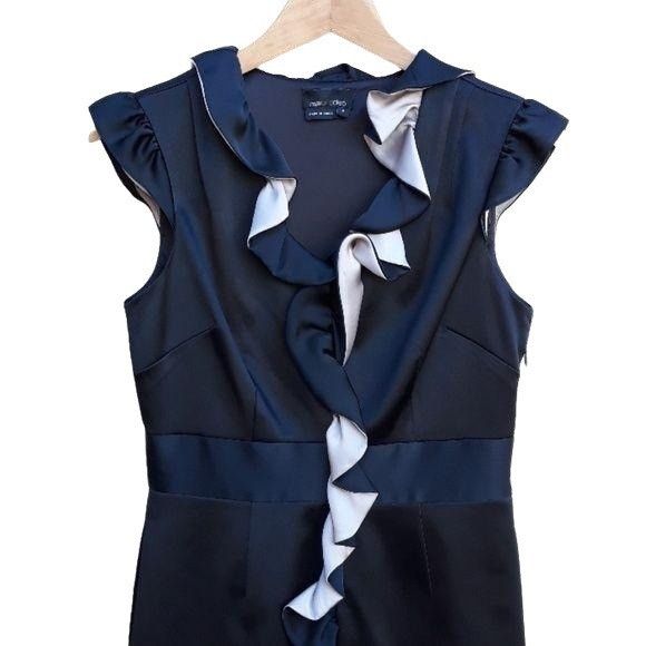 Other Max And Cleo Black Cocktail Dress Sz 6 Satin V-neck Ruffled Size M / US 6-8 / IT 42-44 - 4 Thumbnail