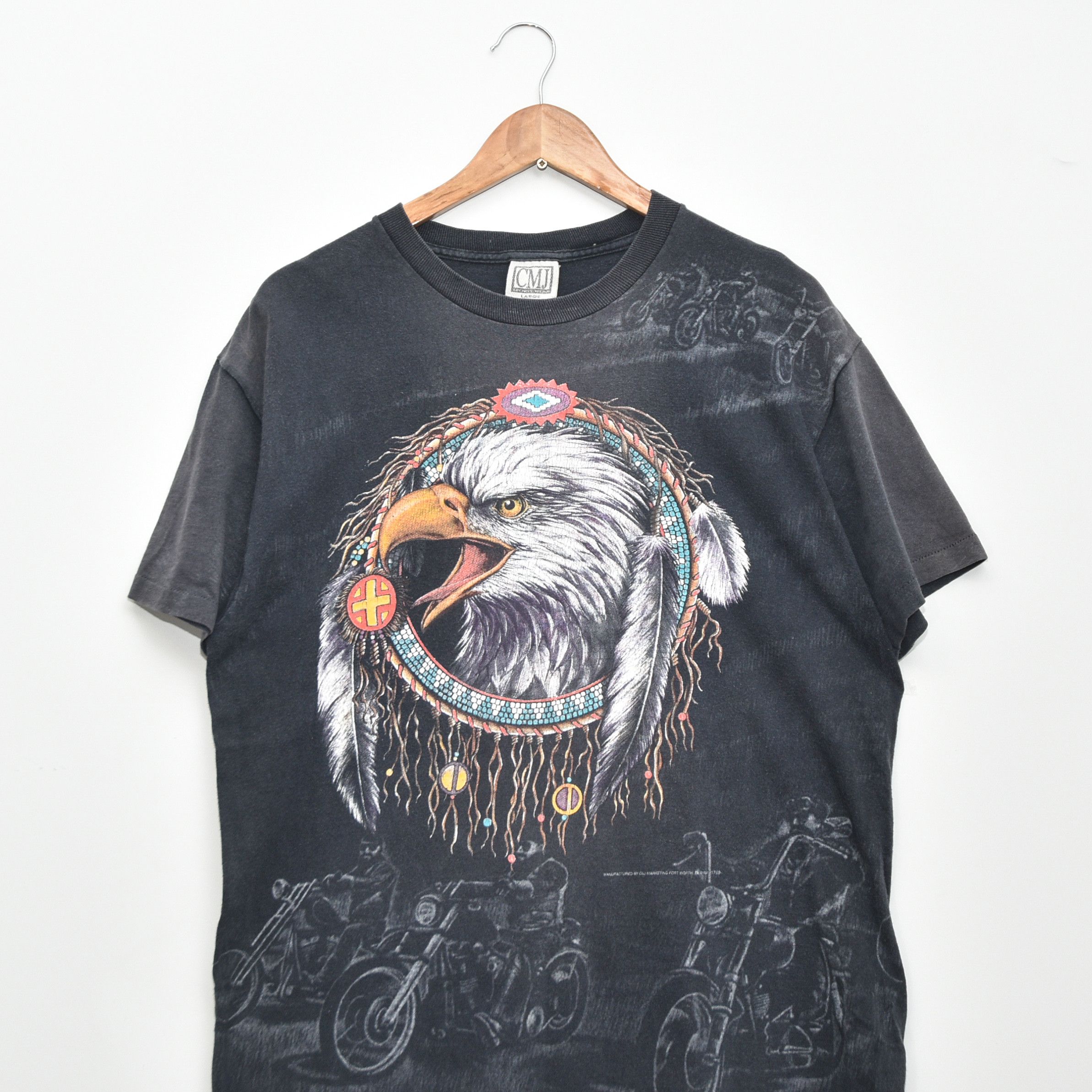 Vintage Vintage 1993 CMJ Bikers Eagle USA Thunder Faded Tee Y2K Size US L / EU 52-54 / 3 - 2 Thumbnail