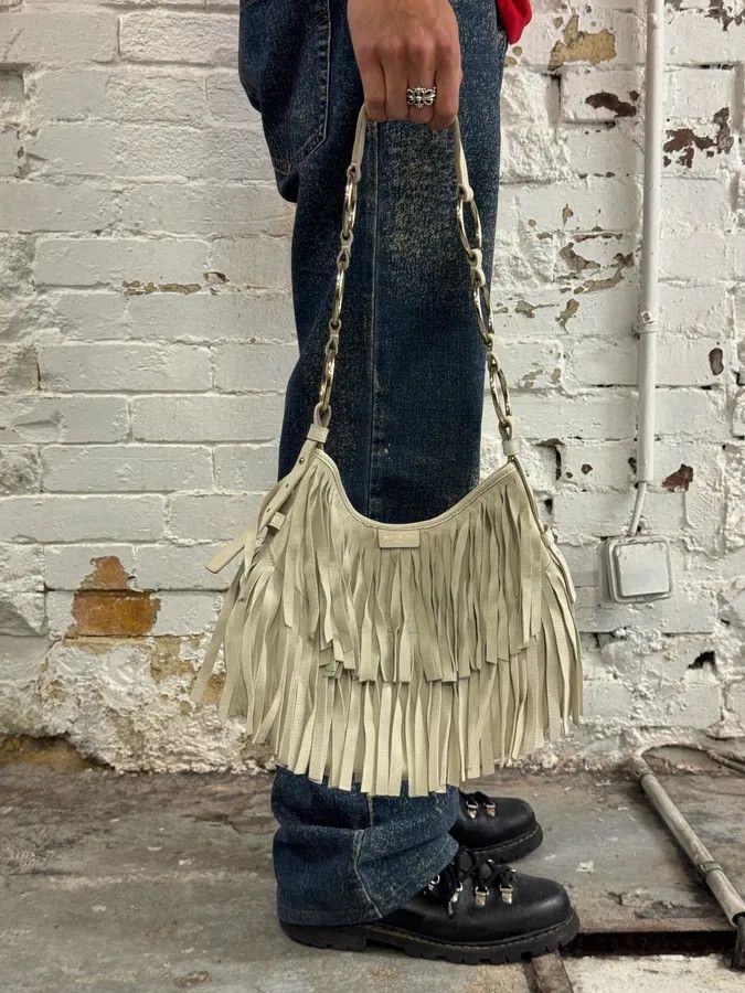 Yves Saint Laurent SS2003 Yves Saint Laurent Fringe Layered White Leather Handle Bag by Tom Ford Size ONE SIZE - 9 Thumbnail