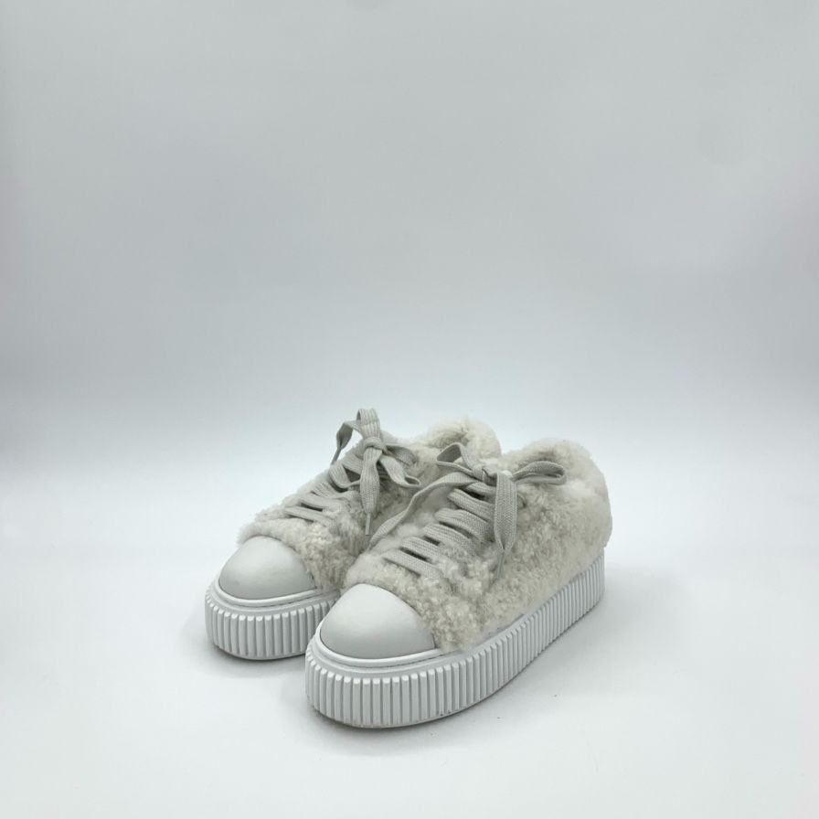Miu Miu Womens Faux Fur Platform Sneakers With Lace-Up Closure & Rub Size US 6 / IT 36 - 3 Thumbnail