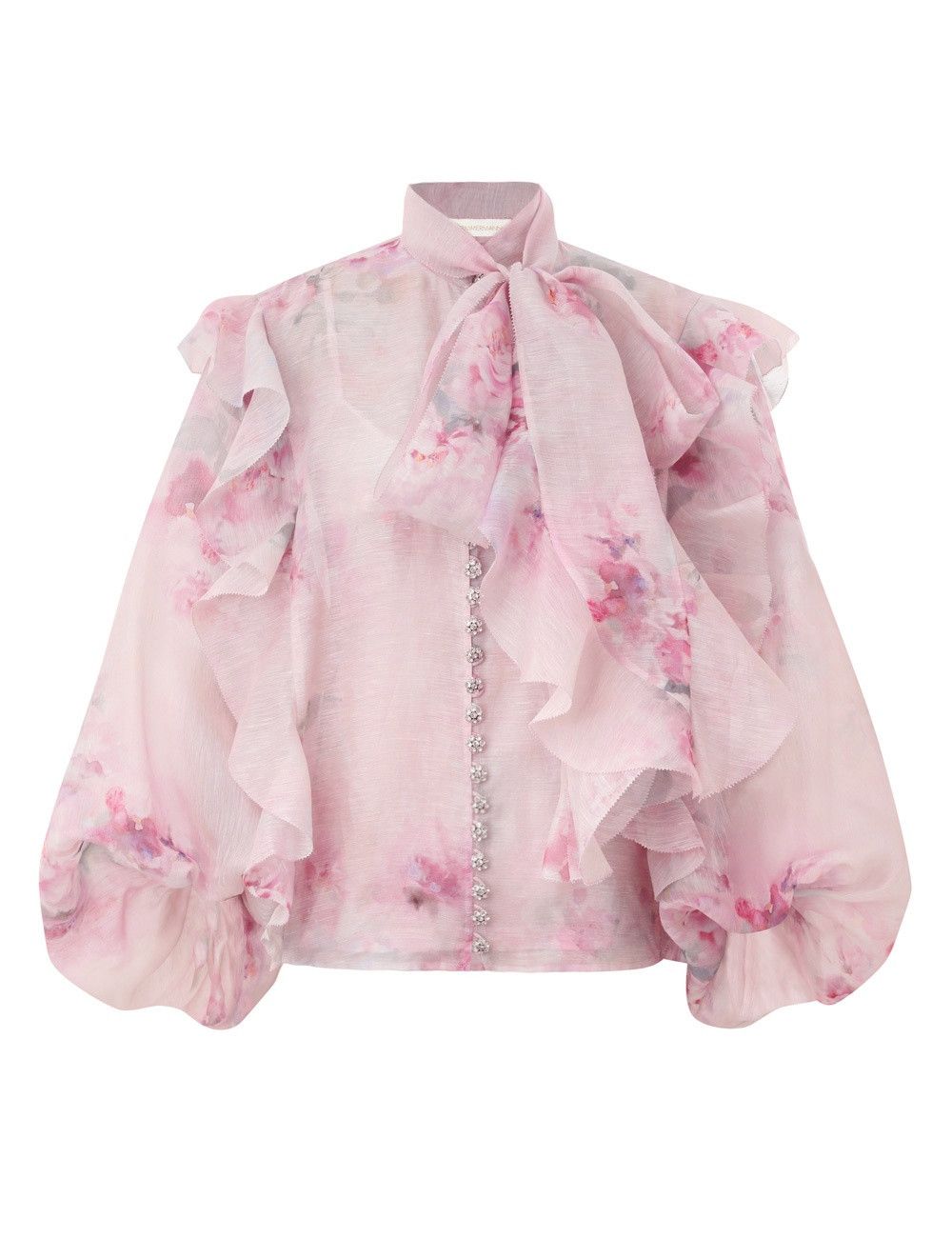 Zimmermann oc11z0925 Crush Tie Neck Ruffle Blouse in Multicolor Size L / US 10 / IT 46 - 1 Thumbnail