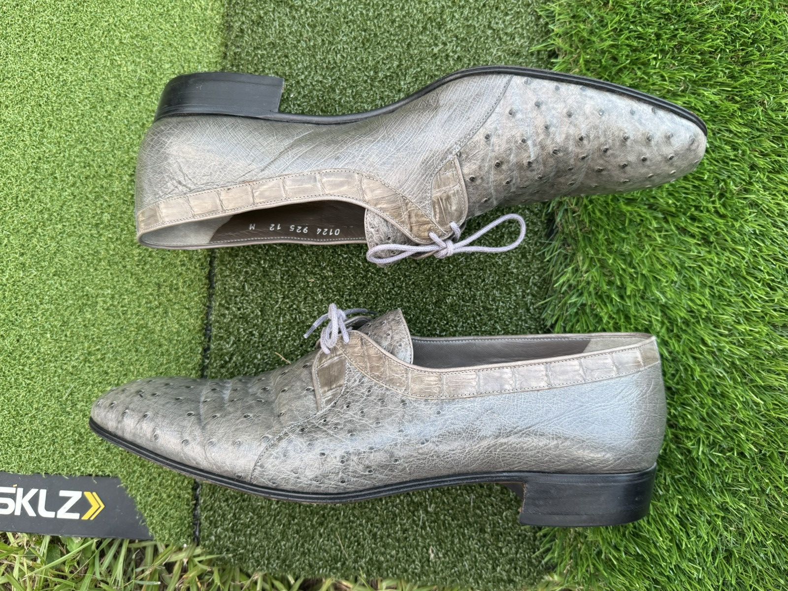 Mauri Mauri Italy Ostrich Leather Oxford Shoes Men’s Gray Exotic Size US 12 / EU 45 - 6 Thumbnail