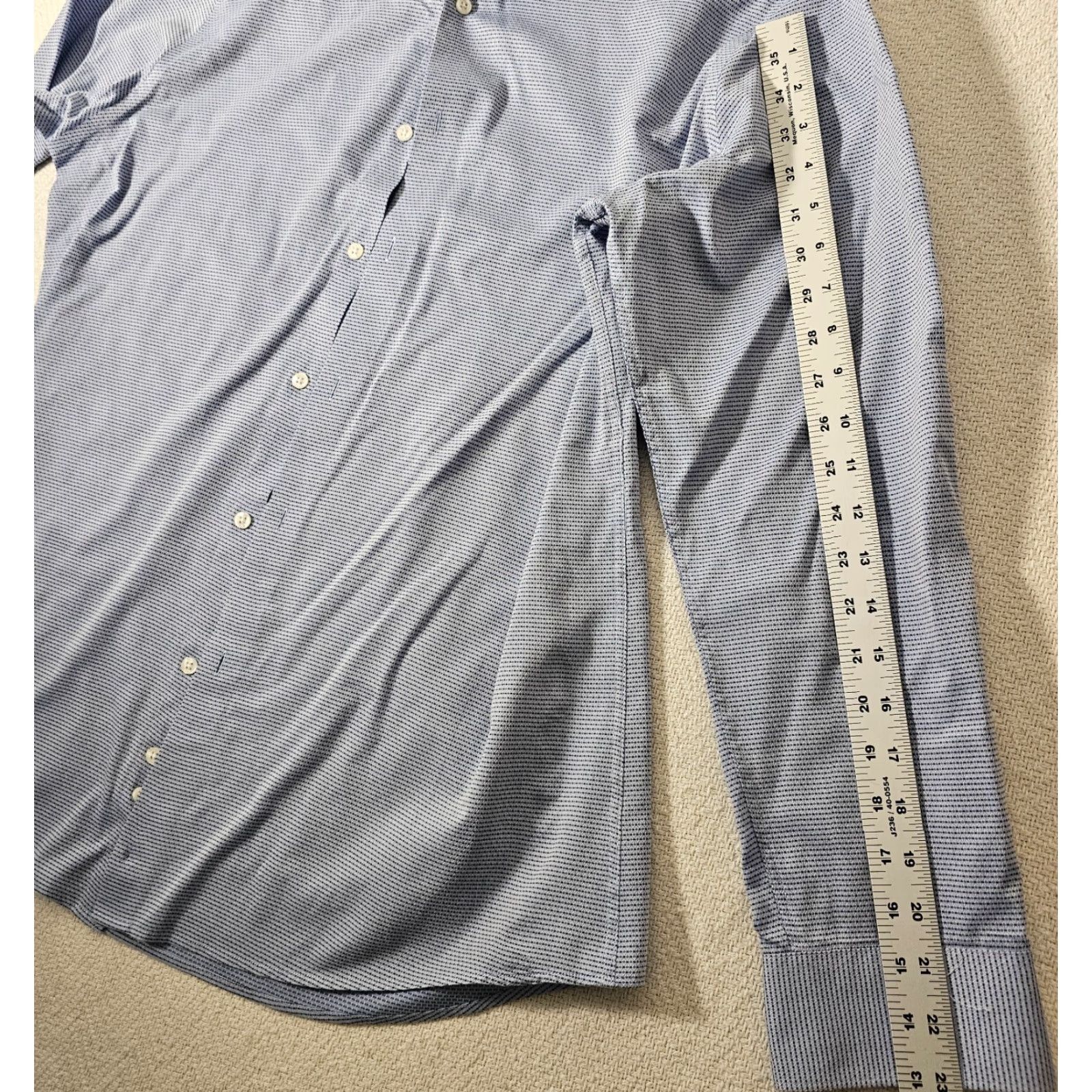 Perry Ellis PERRY ELLIS Dress Shirt Mens 16.5 Slim Fit Long Sleeve Blue Geometric Modern Size 42R - 6 Thumbnail