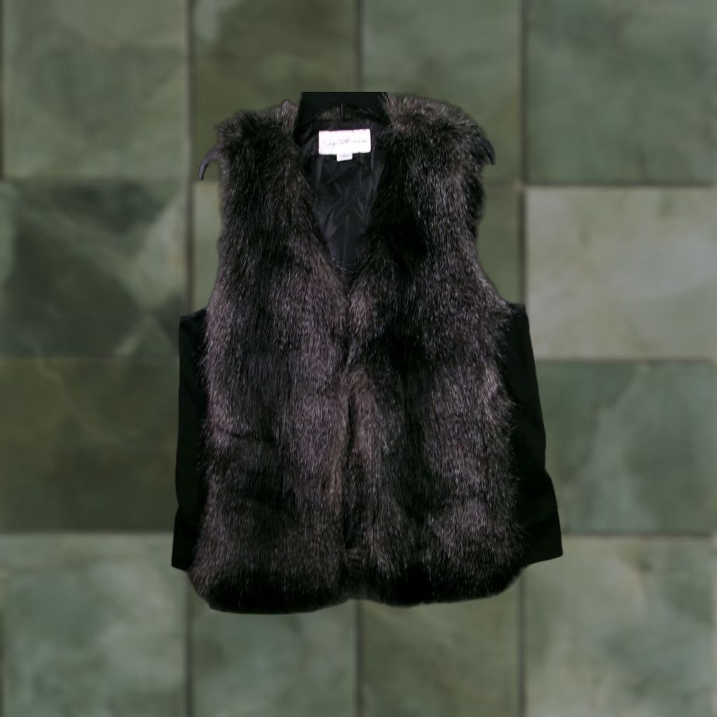 Vintage Jaclyn Smith Collection Vest L Faux Fur Black Gray Sleeveless Lined Cozy Womens Size L / US 10 / IT 46 - 1 Thumbnail