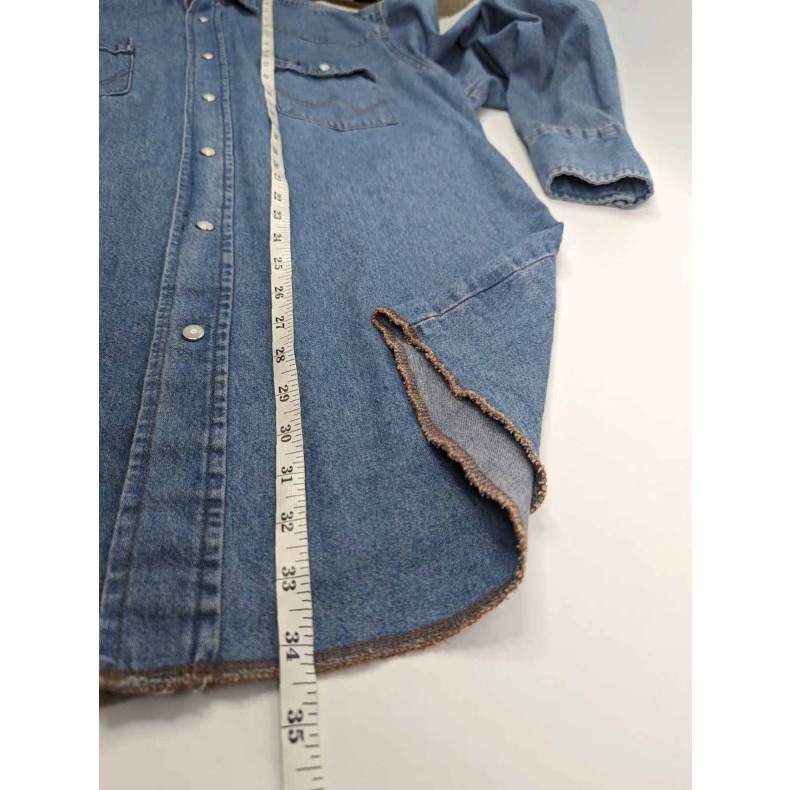 Wrangler Wrangler Men's XLT Cowboy Cut Stone Wash Denim Pearl Snap Work Shirt 70127SW Blue Long Sleeve Cotton Denim Pearl Snap Western Mens XLT 70127SW Size US XL / EU 56 / 4 - 4 Thumbnail
