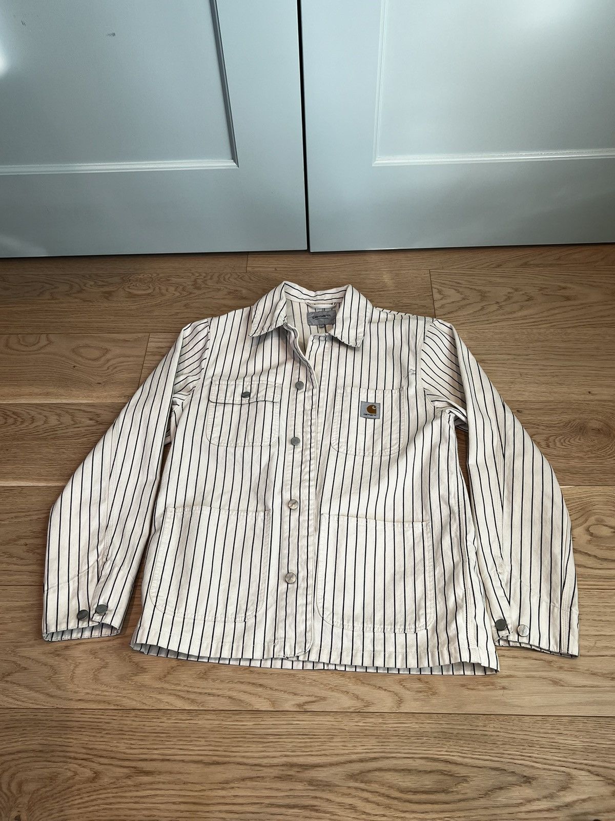 Carhartt WIP Trade Michigan Coat - White w/ Pinstripes