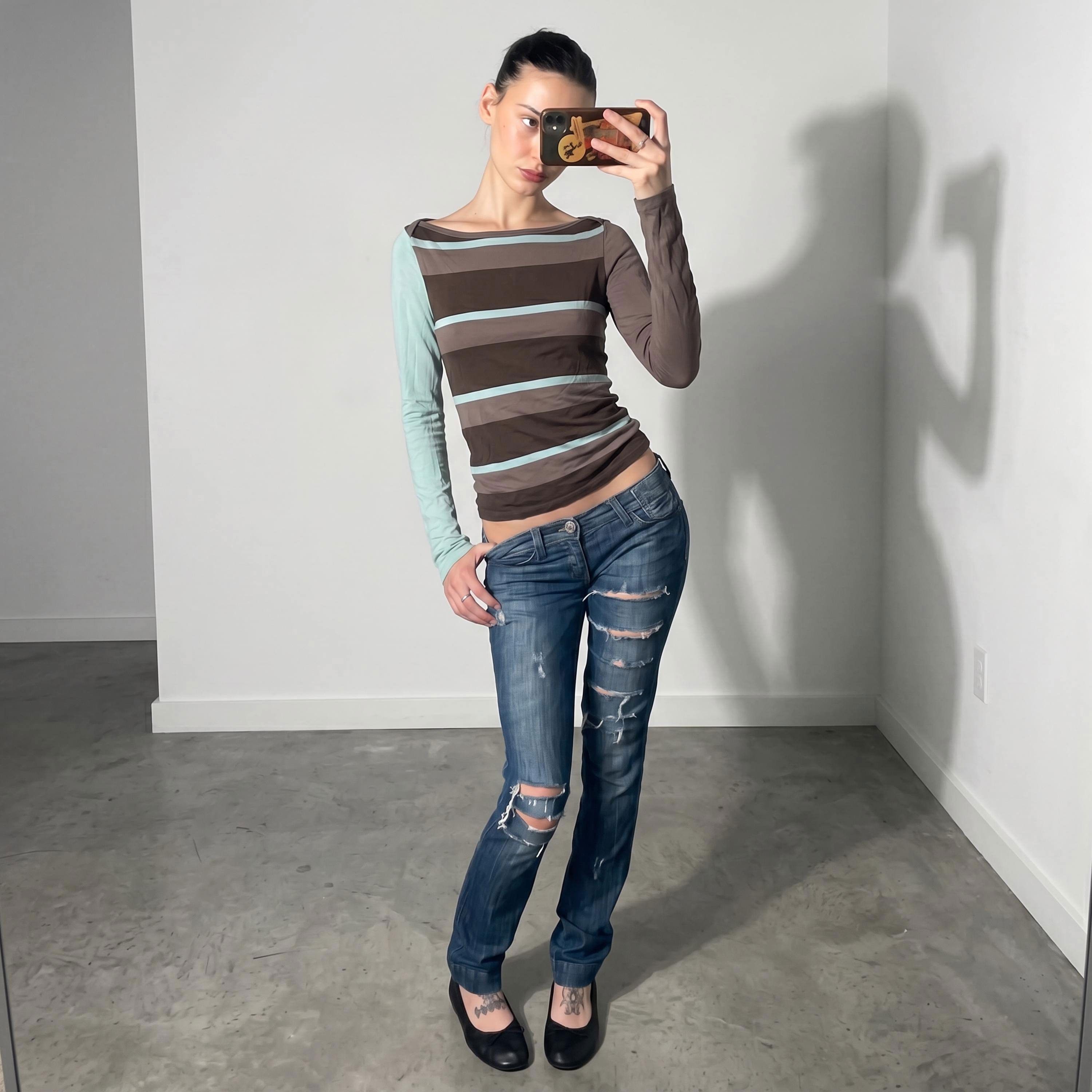 Other The Cop Copine Turquoise Striped Wide Neck Top Size ONE SIZE - 2 Thumbnail