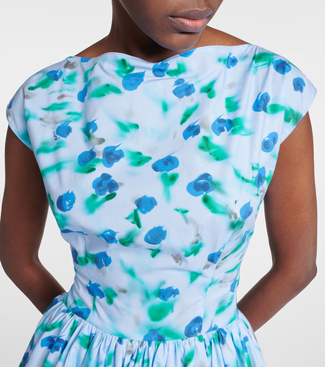 Marni oc11z0525 Floral Cotton Poplin Midi Dress in Blue Size XL / US 12-14 / IT 48-50 - 4 Thumbnail