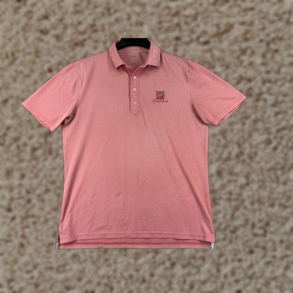 johnnie-O johnnie-O Polo Shirt Mens M Pink Dotted Golf Polo Shirt Poly Blend Short Sleeve Embroidered Logo Regular Fit Size US M / EU 48-50 / 2 - 1 Thumbnail